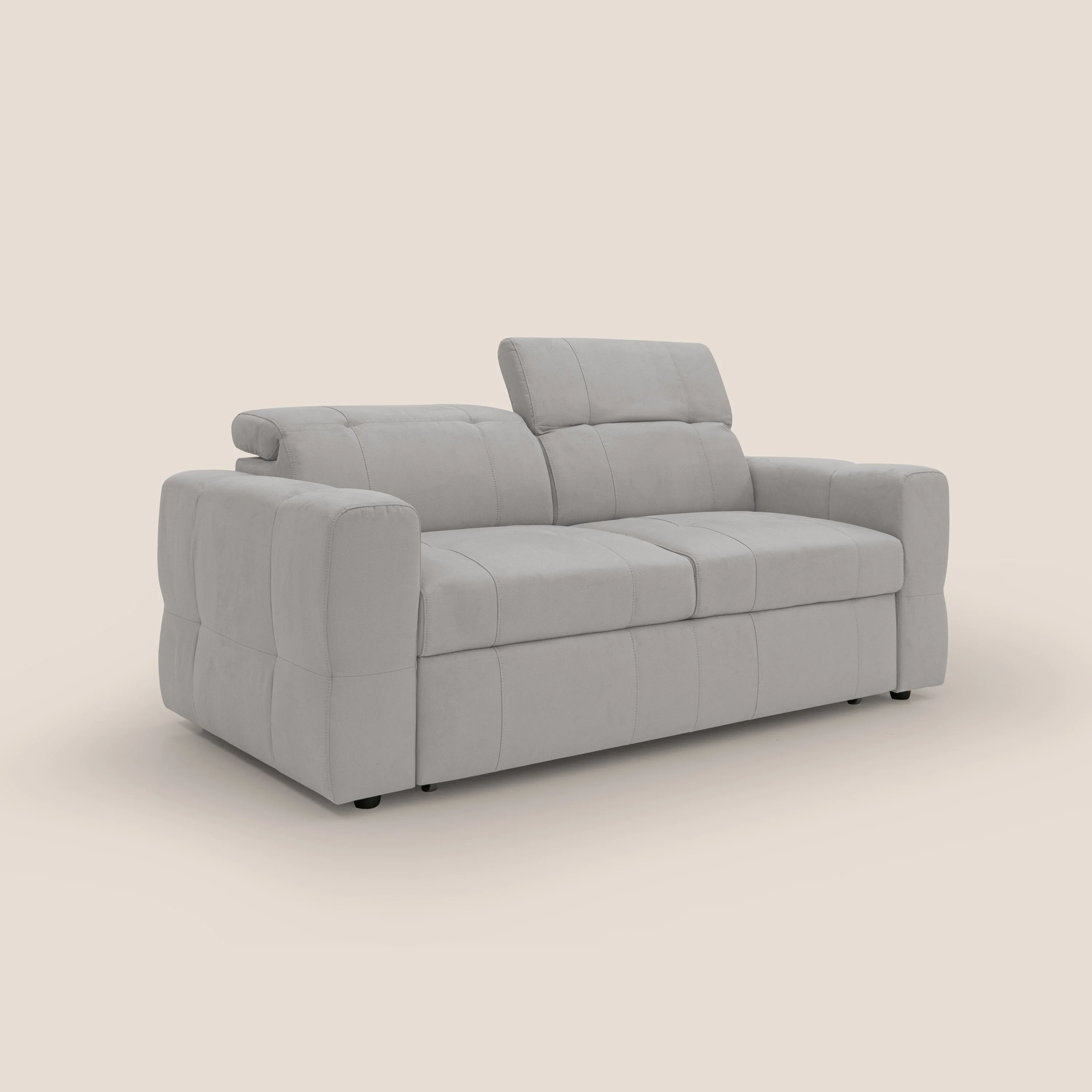 Kronos Canapé avec pouf extractible et têtières inclinalbes en microfibre douce imperméable T11 gris clair - Image 3