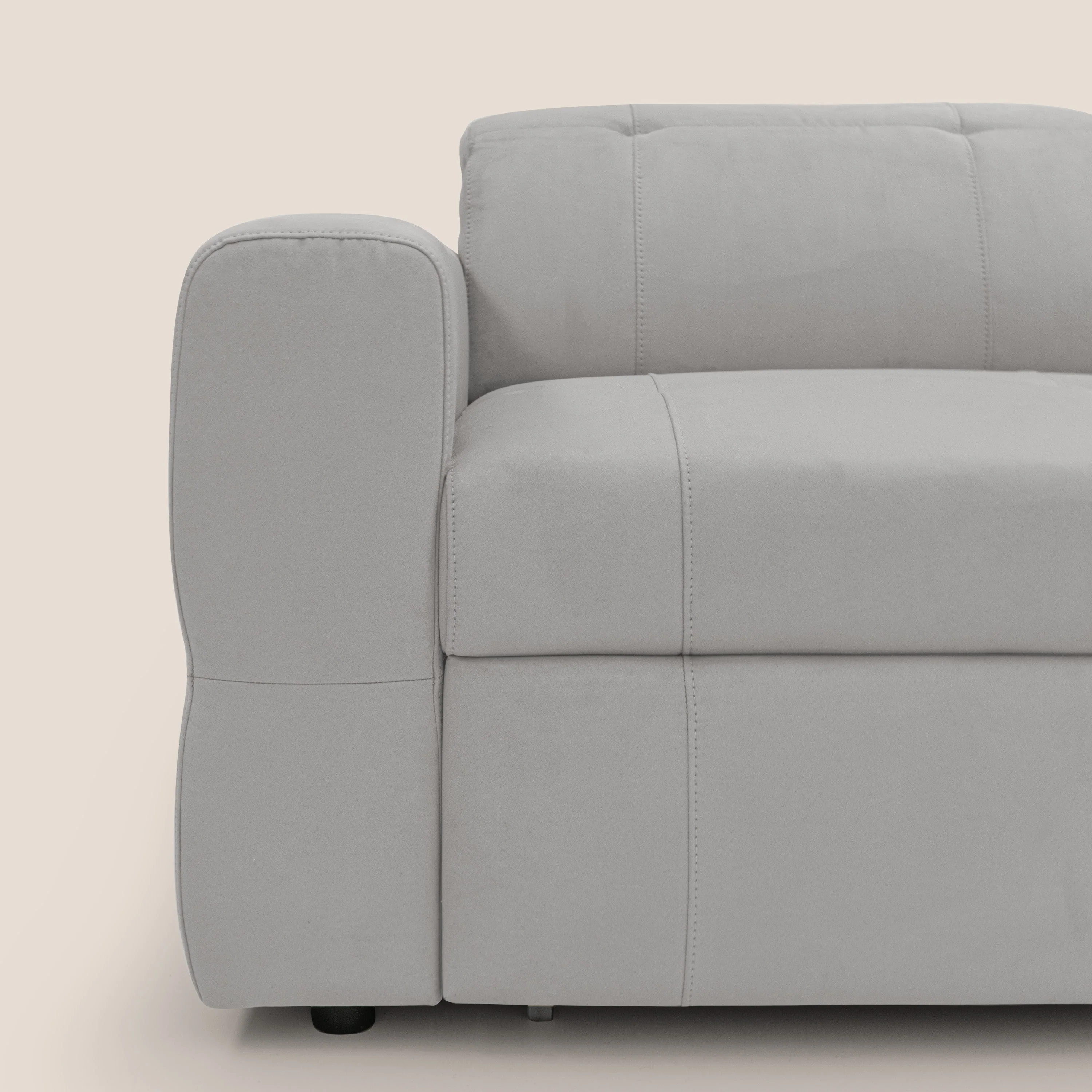 Kronos Canapé avec pouf extractible et têtières inclinalbes en microfibre douce imperméable T11 gris clair - Image 4