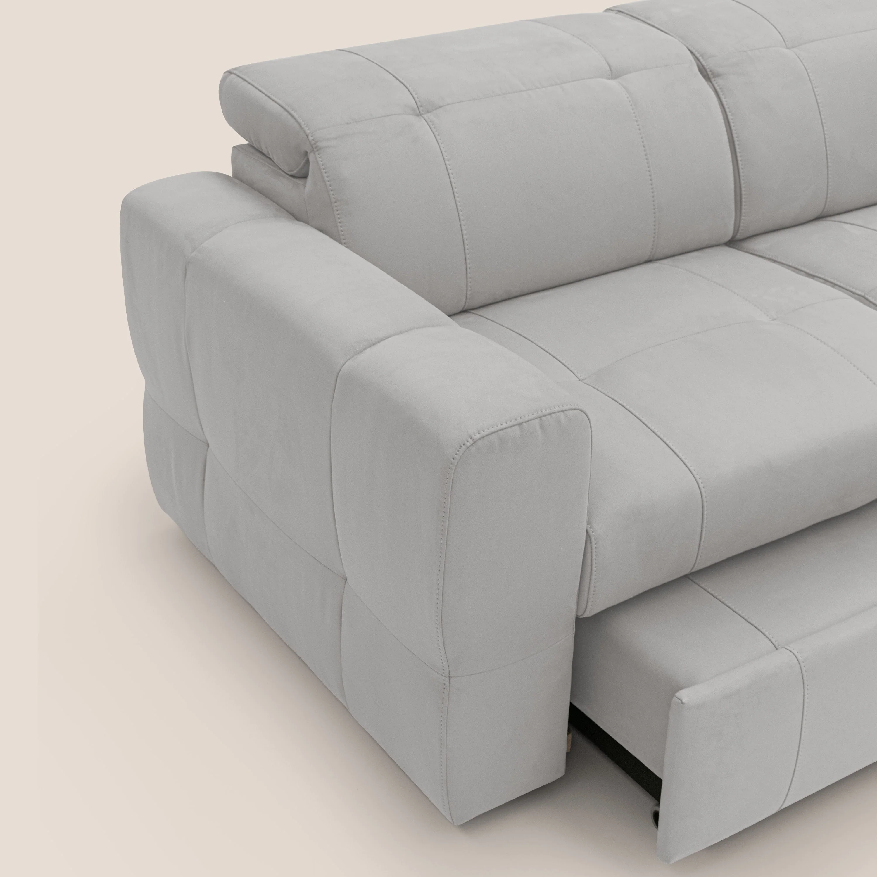 Kronos Canapé avec pouf extractible et têtières inclinalbes en microfibre douce imperméable T11 gris clair - Image 8
