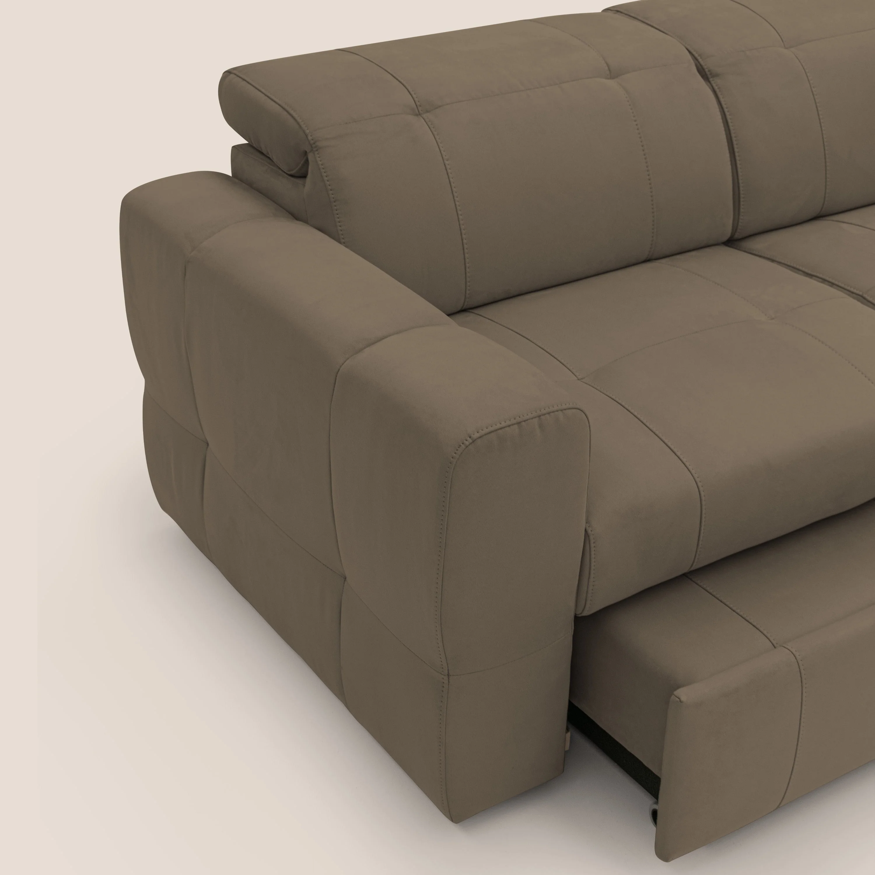 Kronos Canapé avec pouf extractible et têtières inclinalbes en microfibre douce imperméable T11 marron - Image 8