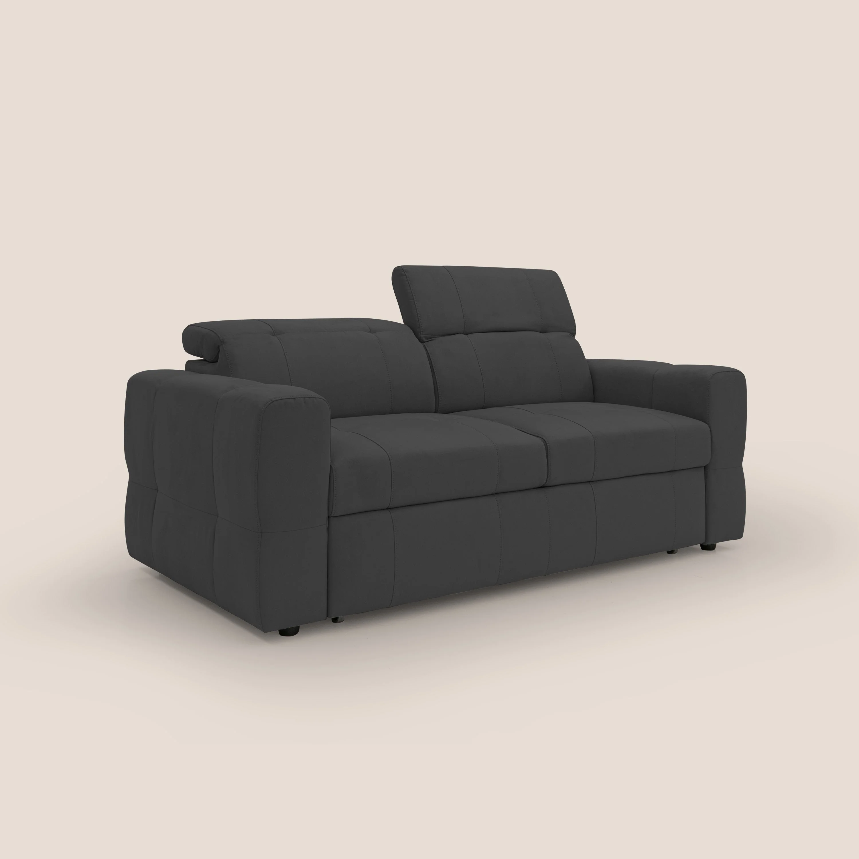 Kronos Canapé avec pouf extractible et têtières inclinalbes en microfibre douce imperméable T11 noir - Image 3