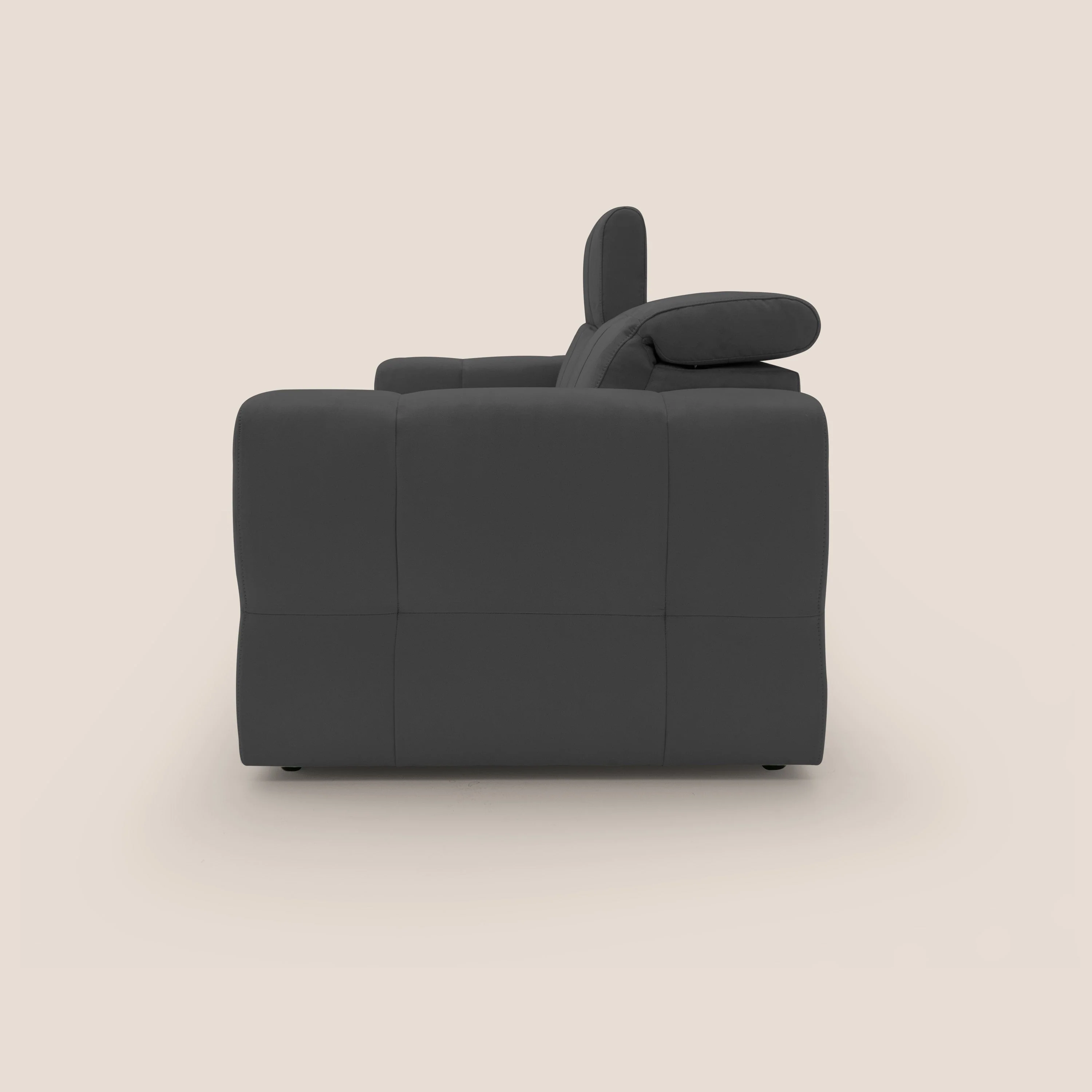 Kronos Canapé avec pouf extractible et têtières inclinalbes en microfibre douce imperméable T11 noir - Image 5