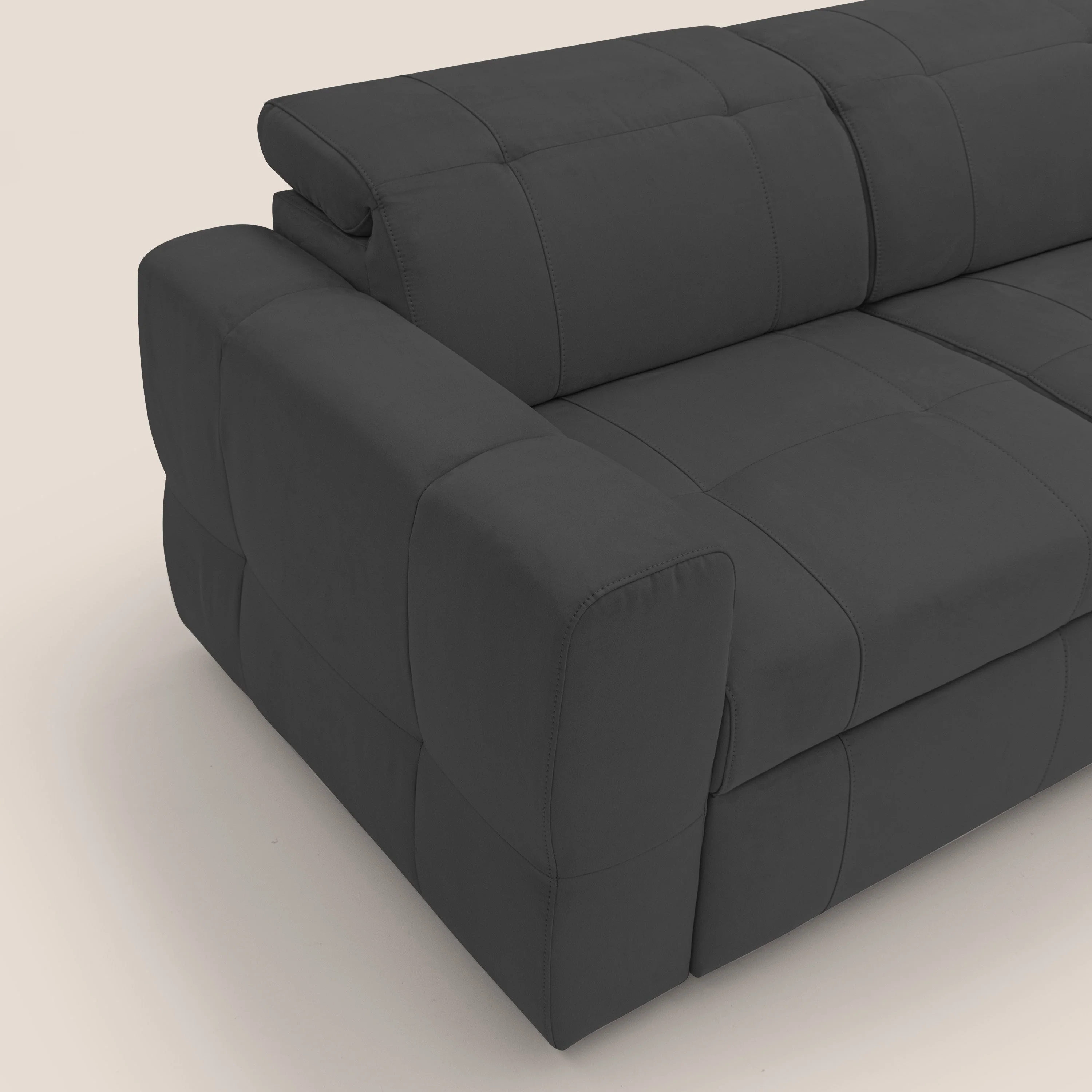 Kronos Canapé avec pouf extractible et têtières inclinalbes en microfibre douce imperméable T11 noir - Image 6