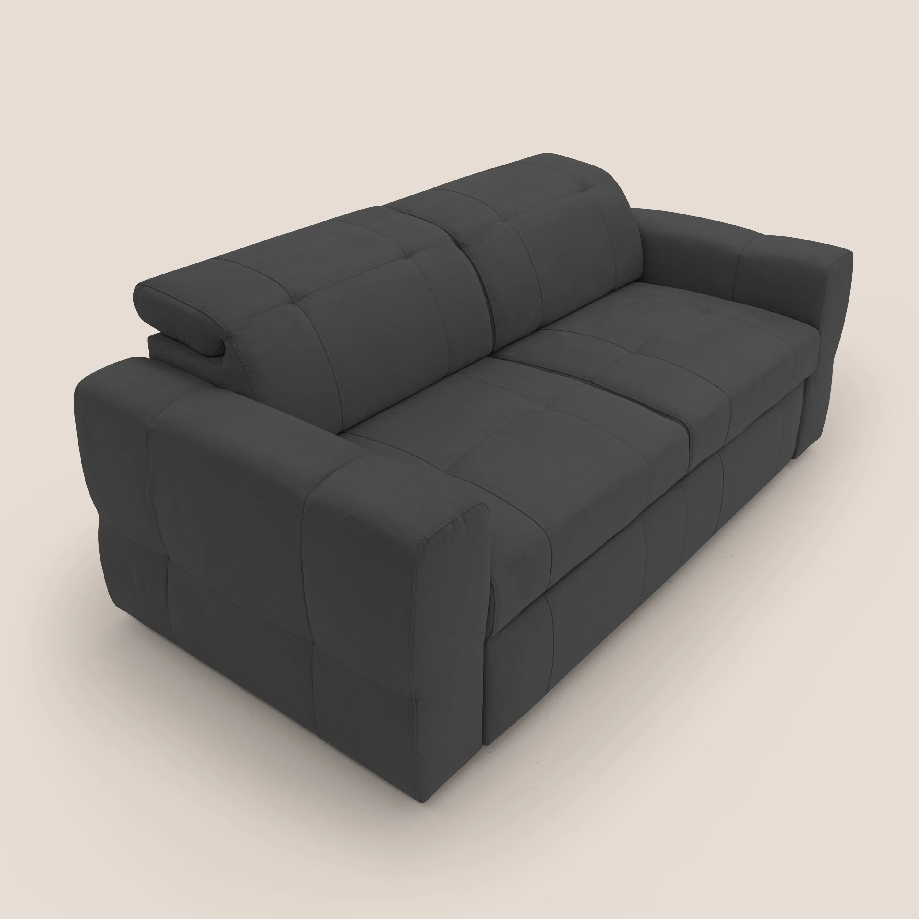 Kronos Canapé avec pouf extractible et têtières inclinalbes en microfibre douce imperméable T11 noir - Image 7