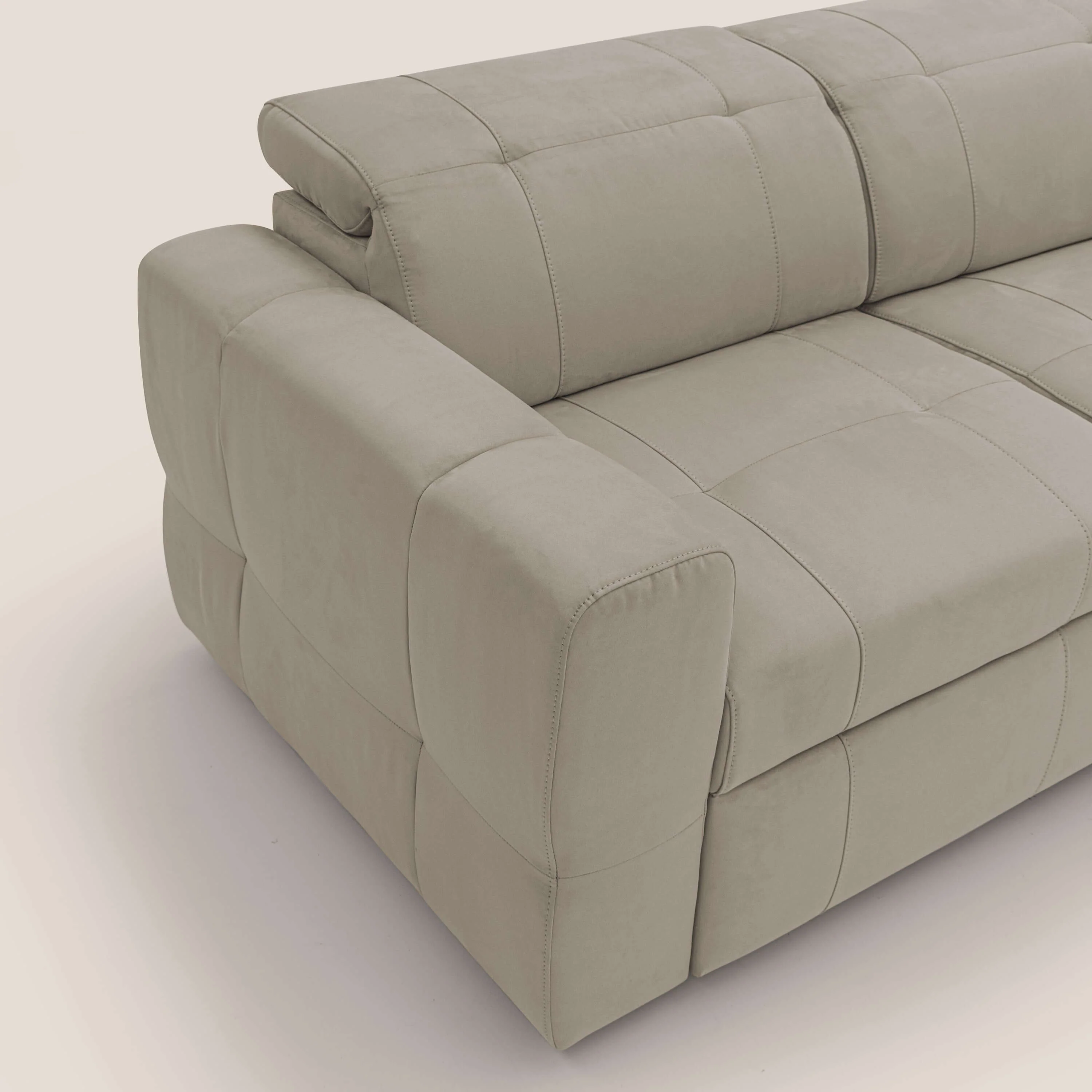 Kronos Canapé avec pouf extractible et têtières inclinalbes en microfibre douce imperméable T11 Taupe tortora - Image 6
