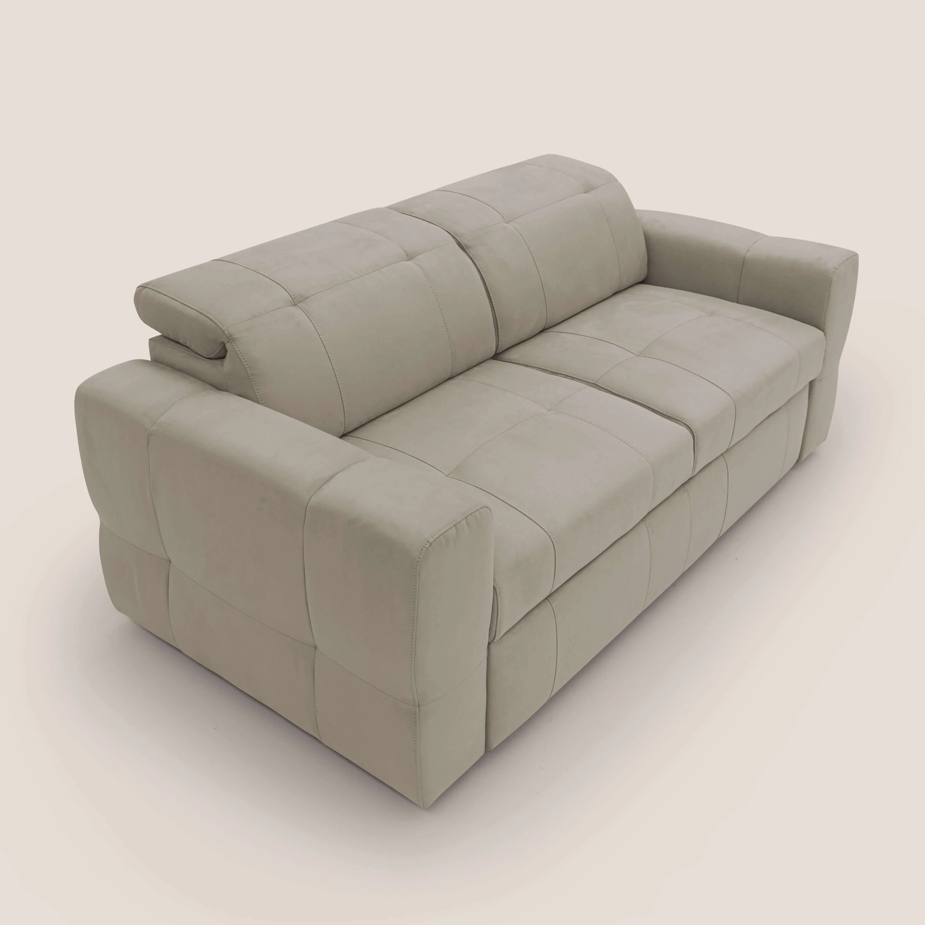 Kronos Canapé avec pouf extractible et têtières inclinalbes en microfibre douce imperméable T11 Taupe tortora - Image 7