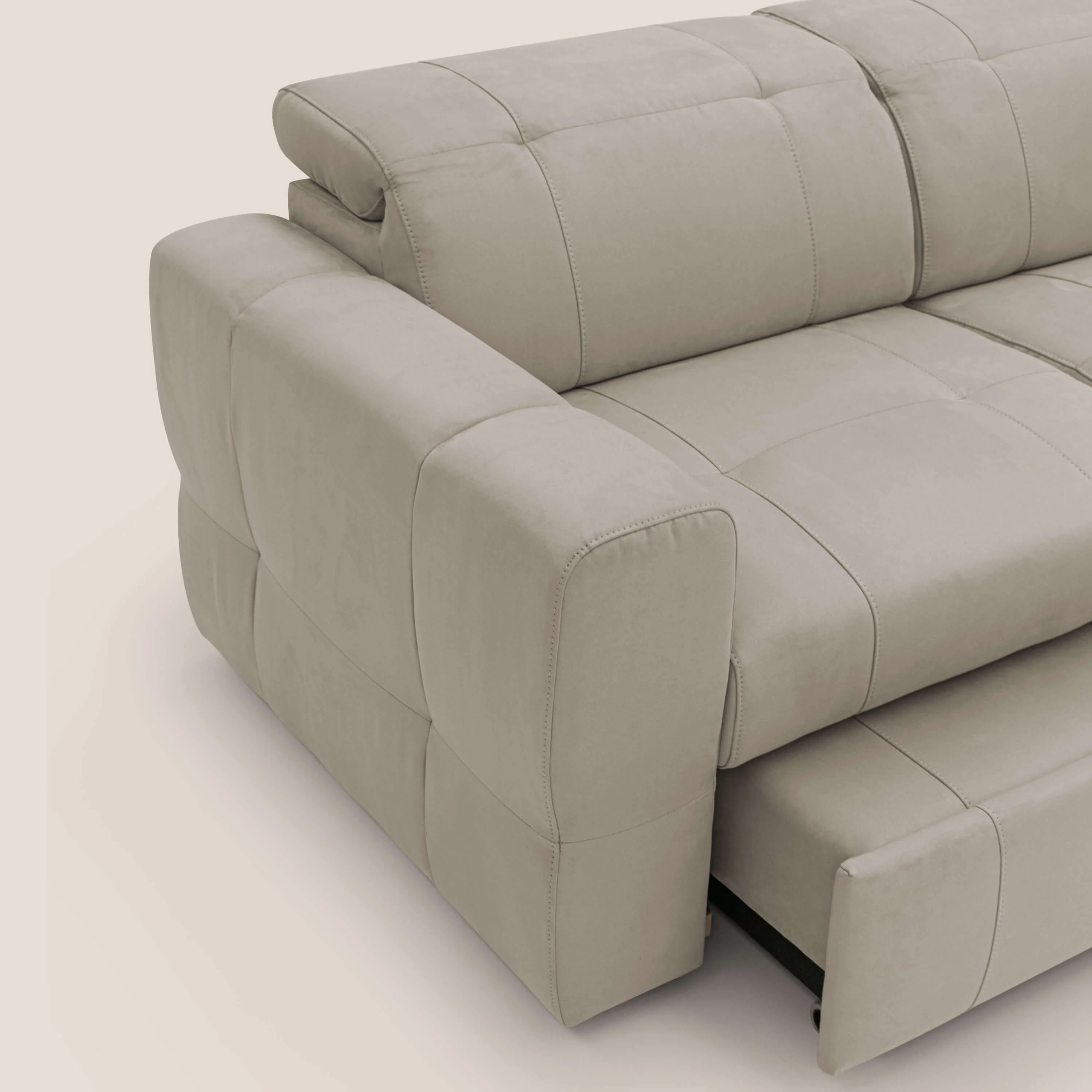 Kronos Canapé avec pouf extractible et têtières inclinalbes en microfibre douce imperméable T11 Taupe tortora - Image 8