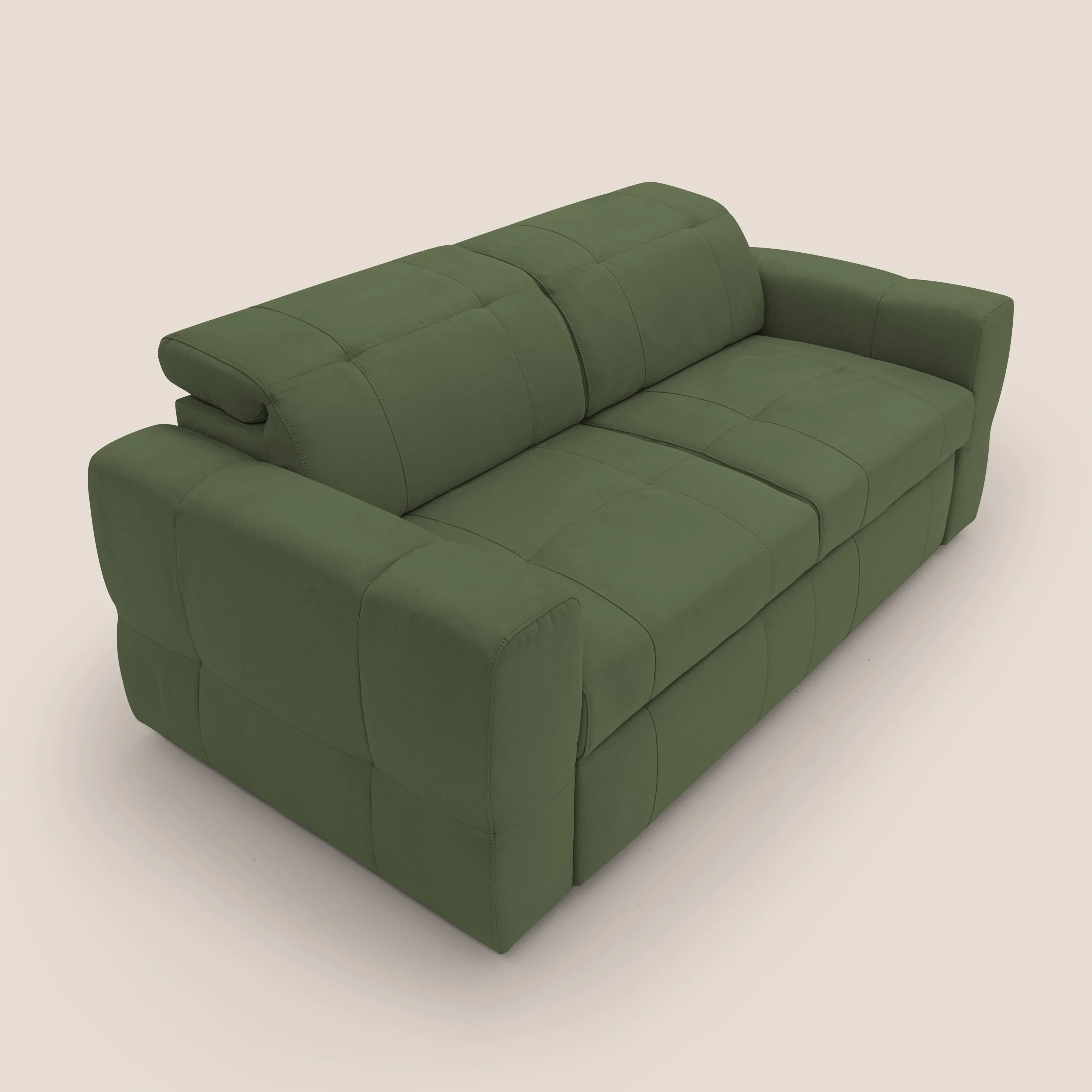 Kronos Canapé avec pouf extractible et têtières inclinalbes en microfibre douce imperméable T11 vert - Image 7