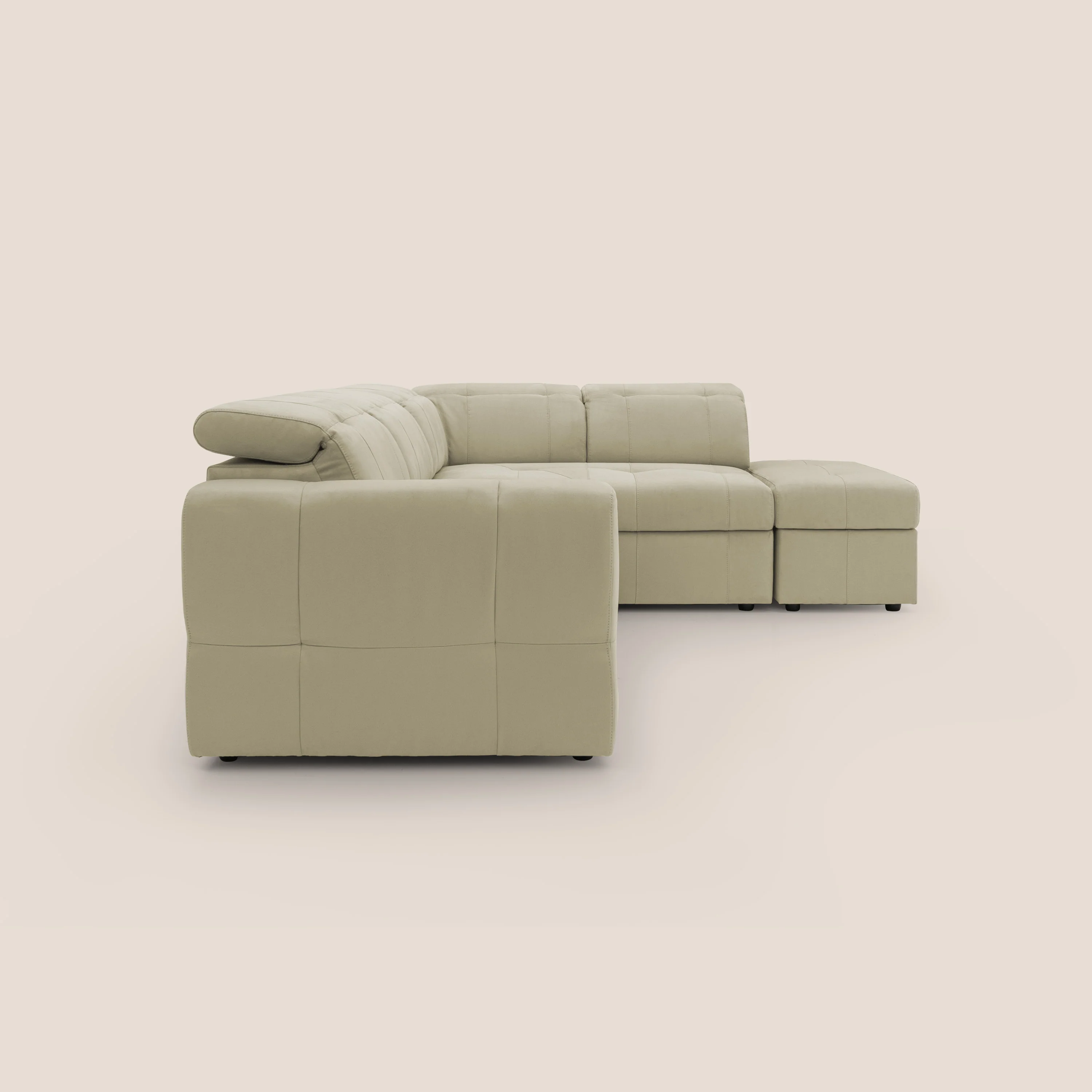 Kronos Canapé d'angle avec extractible et pouf coffre en micorfibre imperméable T11 beige - Image 14