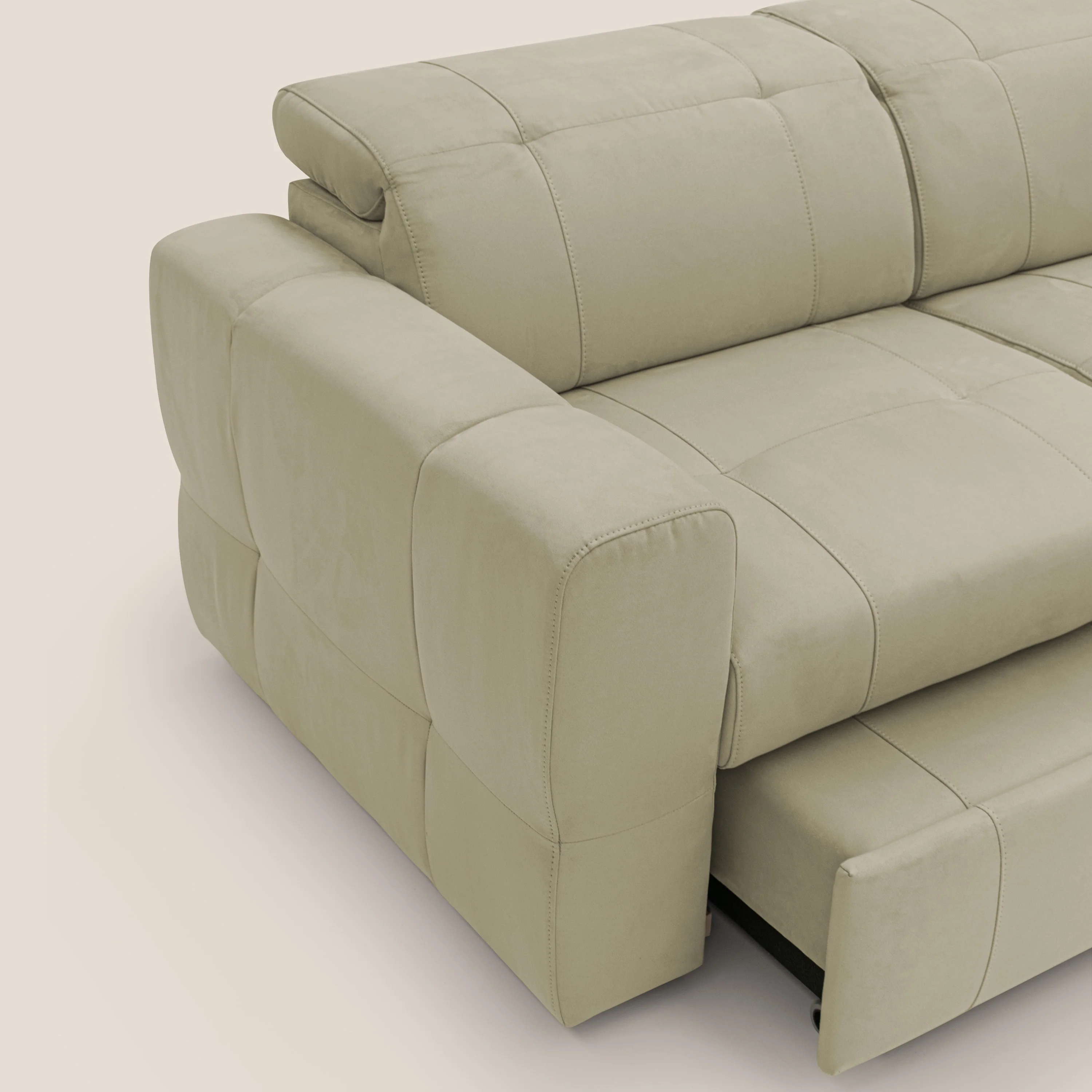 Kronos Canapé d'angle avec extractible et pouf coffre en micorfibre imperméable T11 beige - Image 8