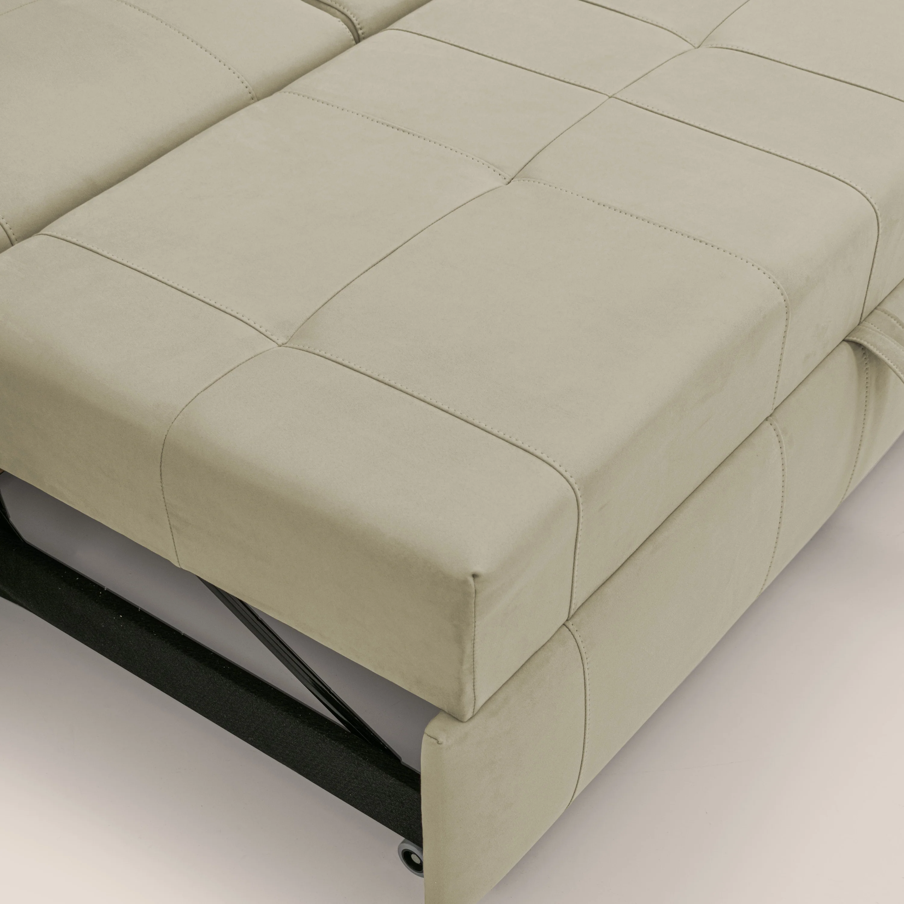 Kronos Canapé d'angle avec extractible et pouf coffre en micorfibre imperméable T11 beige - Image 9