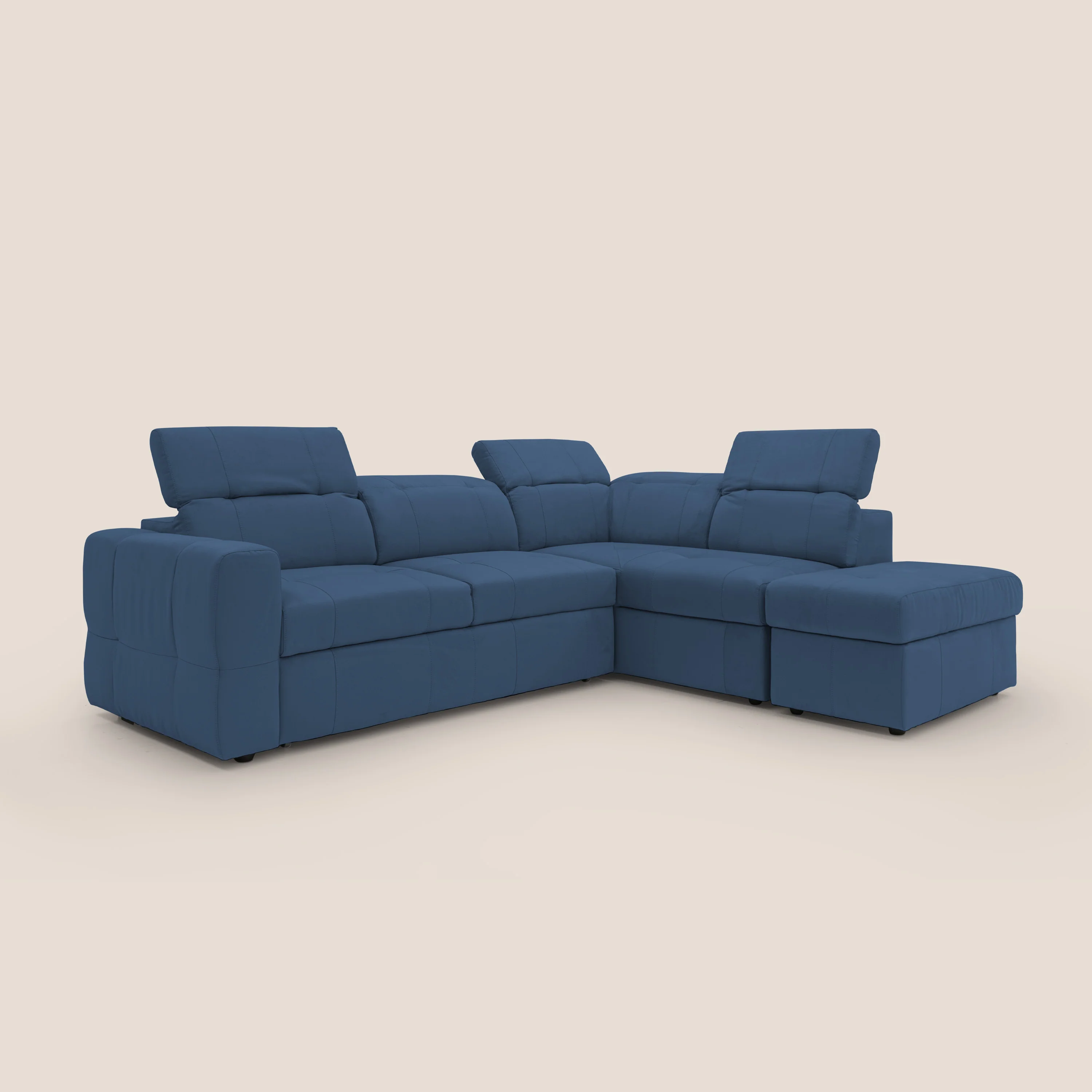 Kronos Canapé d'angle avec extractible et pouf coffre en micorfibre imperméable T11 bleu - Image 10