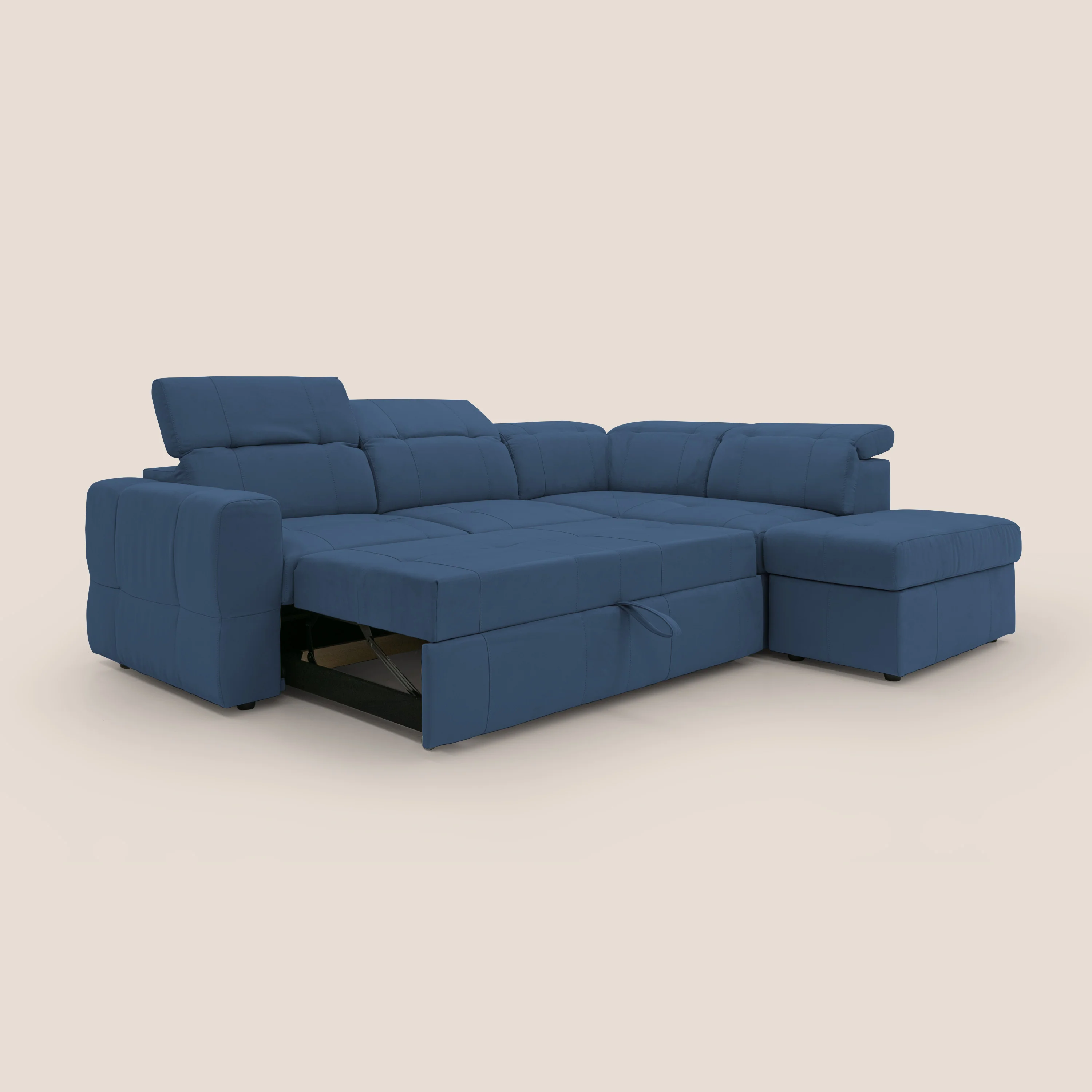 Kronos Canapé d'angle avec extractible et pouf coffre en micorfibre imperméable T11 bleu - Image 12