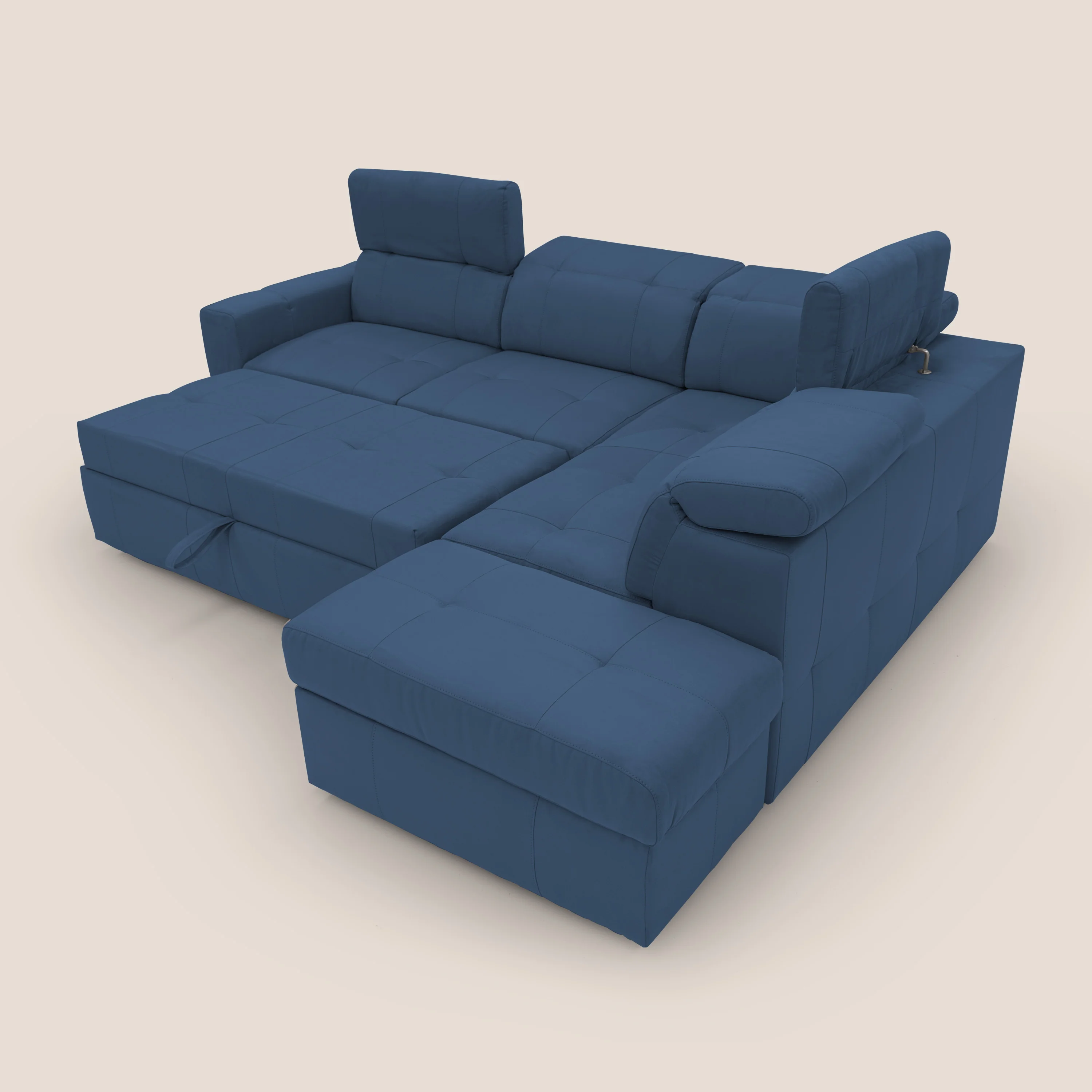 Kronos Canapé d'angle avec extractible et pouf coffre en micorfibre imperméable T11 bleu - Image 13
