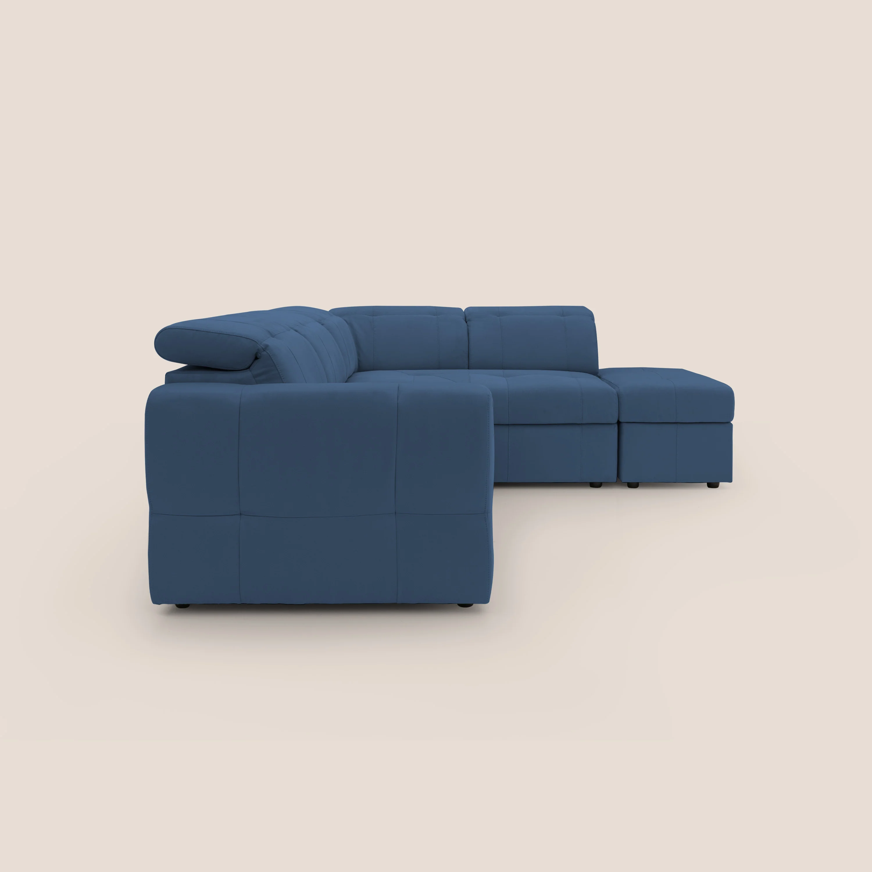 Kronos Canapé d'angle avec extractible et pouf coffre en micorfibre imperméable T11 bleu - Image 14