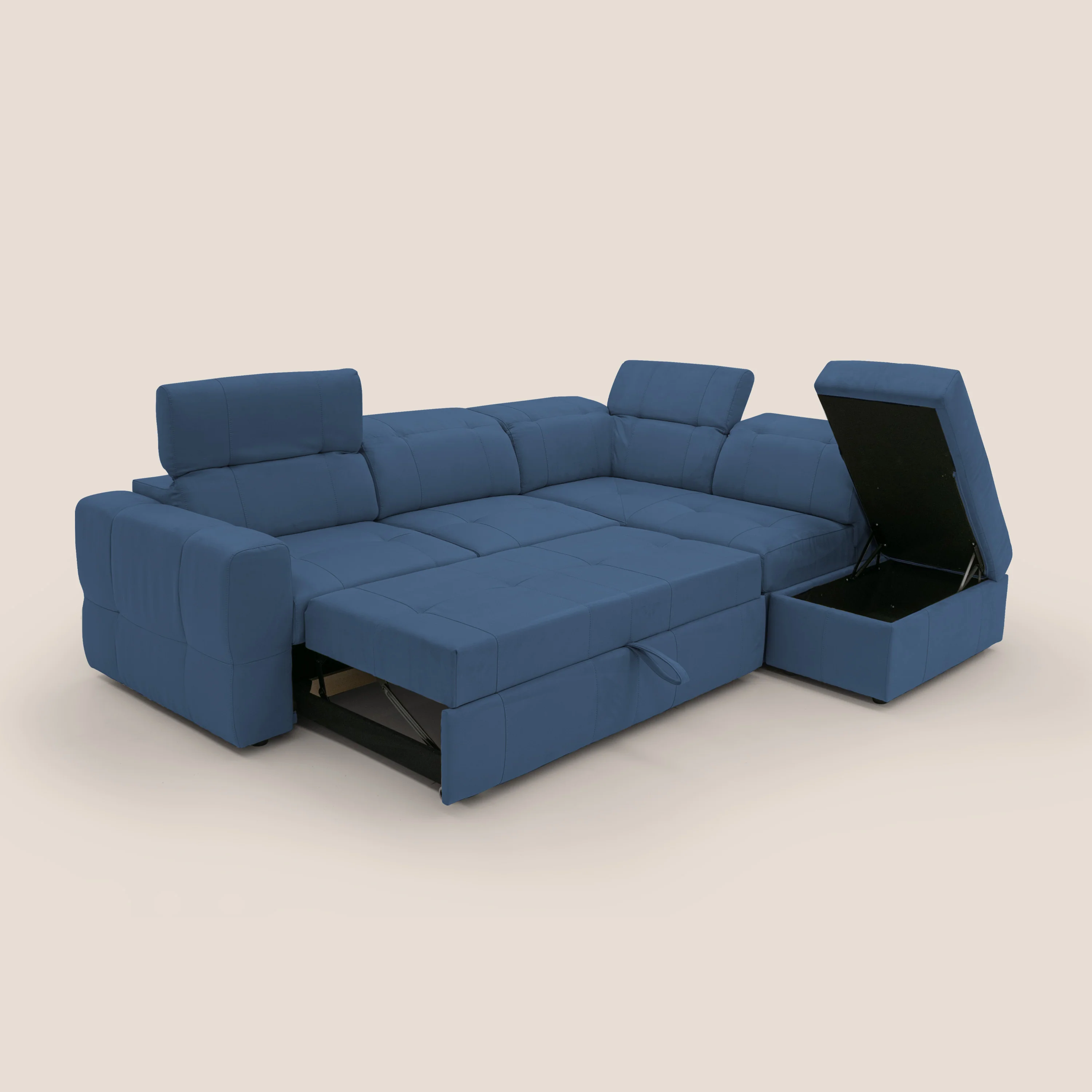 Kronos Canapé d'angle avec extractible et pouf coffre en micorfibre imperméable T11 bleu - Image 2