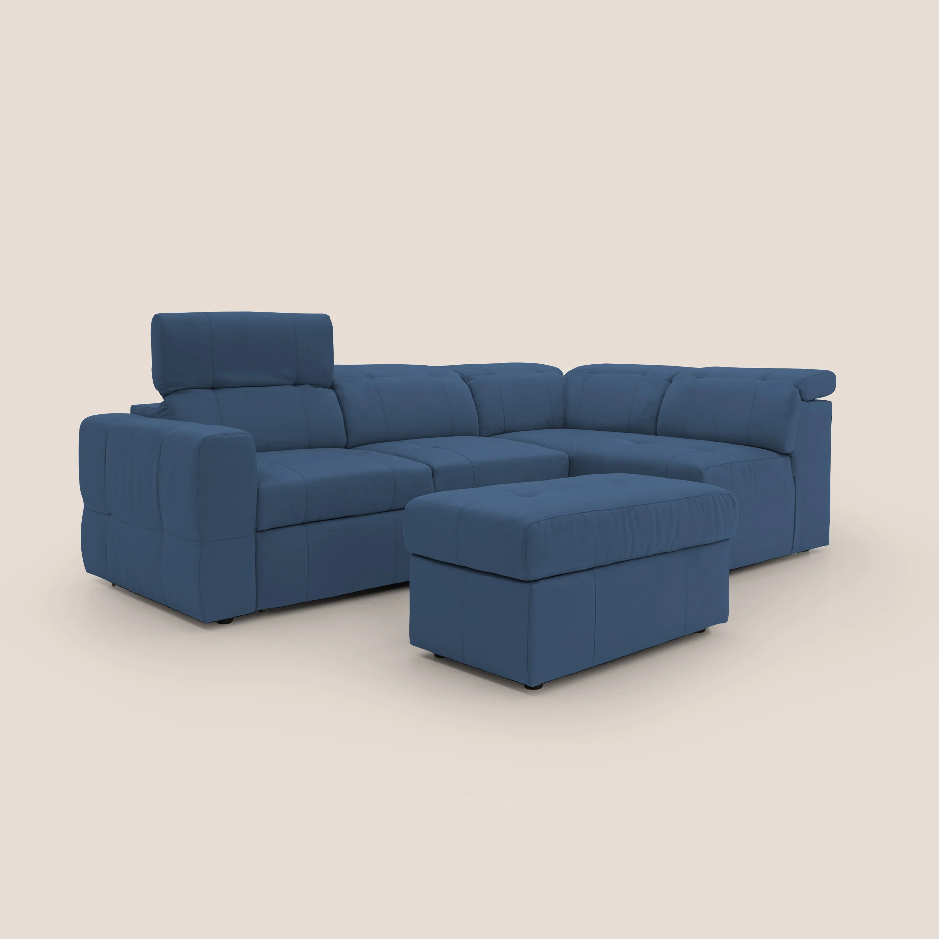 Kronos Canapé d'angle avec extractible et pouf coffre en micorfibre imperméable T11 bleu - Image 3