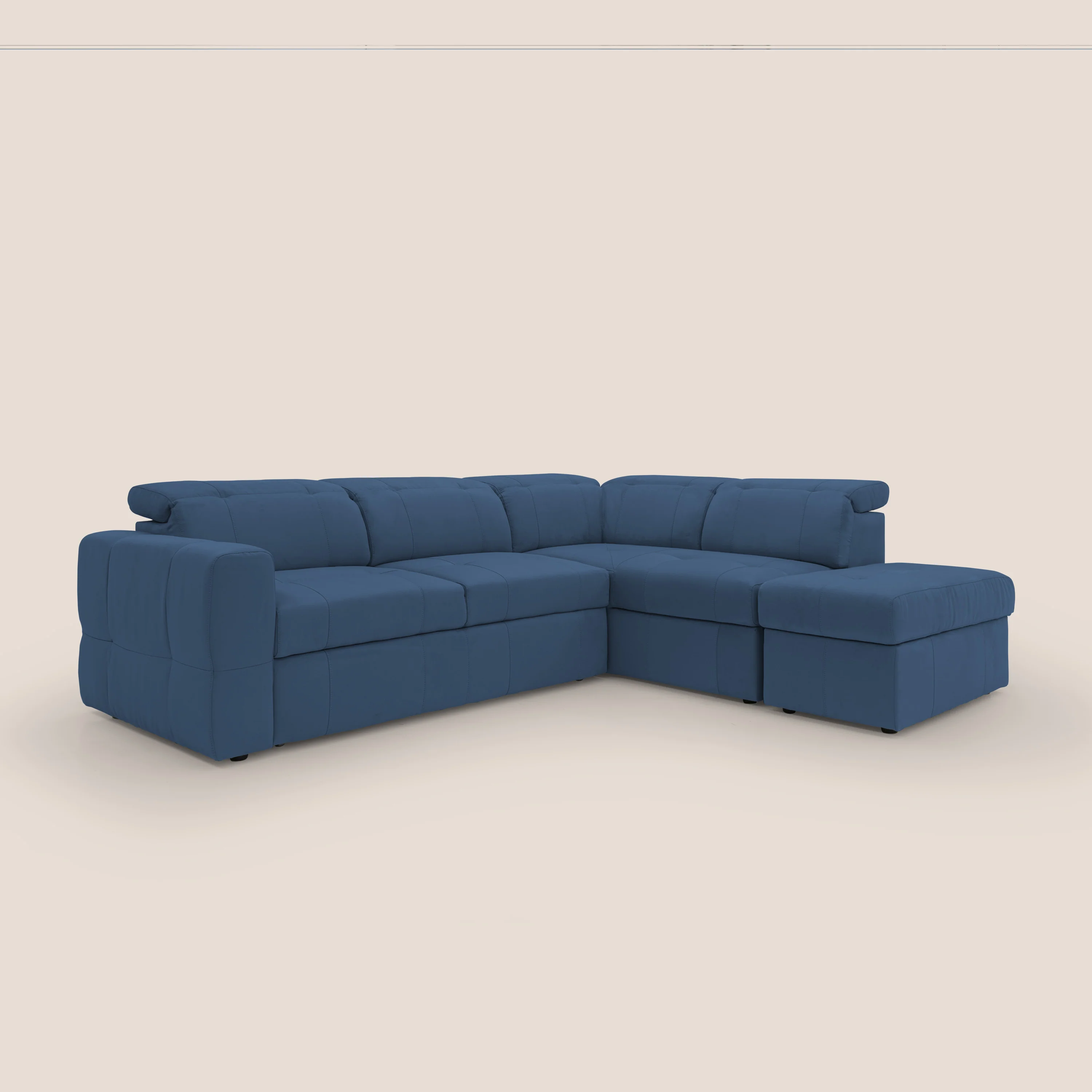 Kronos Canapé d'angle avec extractible et pouf coffre en micorfibre imperméable T11 bleu - Image 4