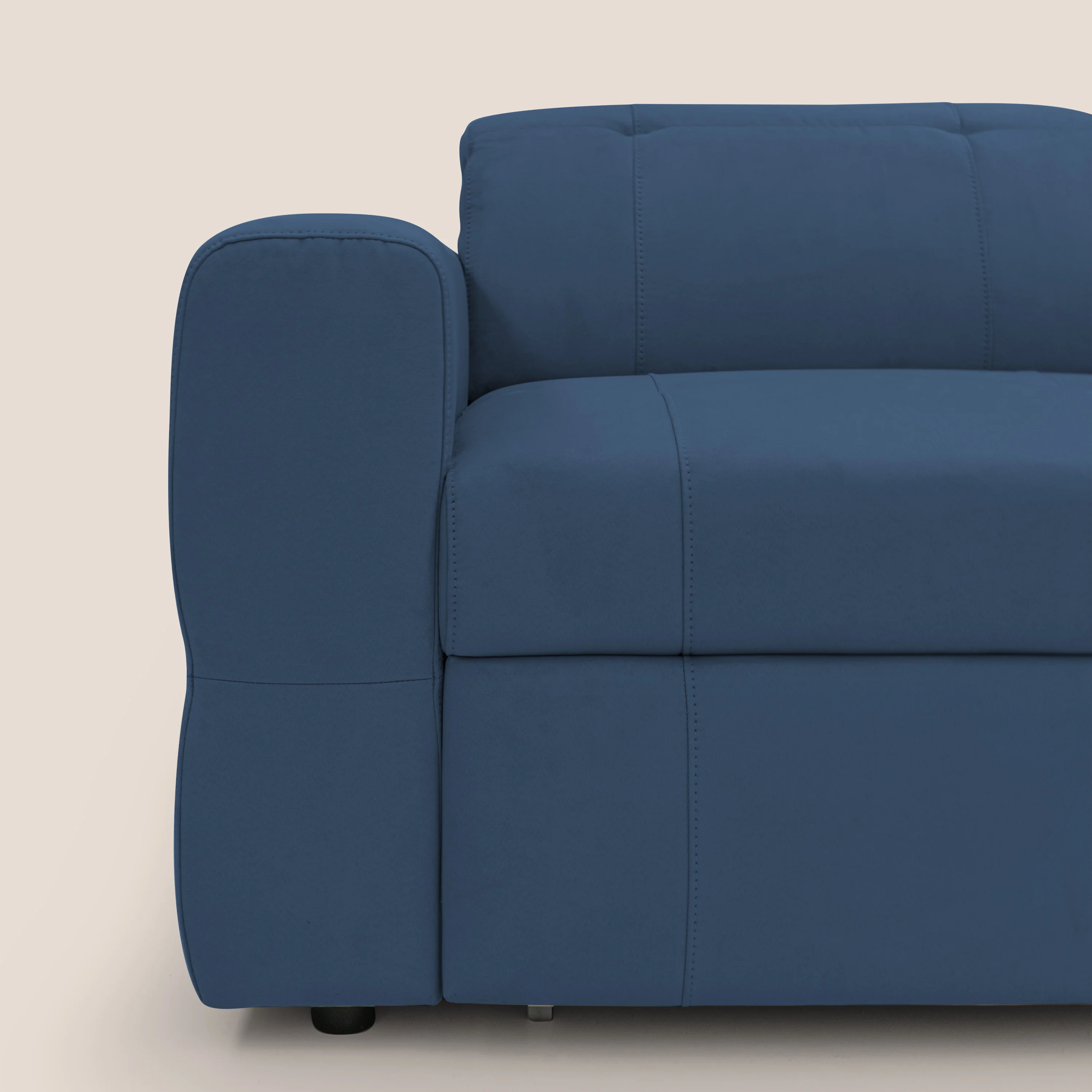 Kronos Canapé d'angle avec extractible et pouf coffre en micorfibre imperméable T11 bleu - Image 5