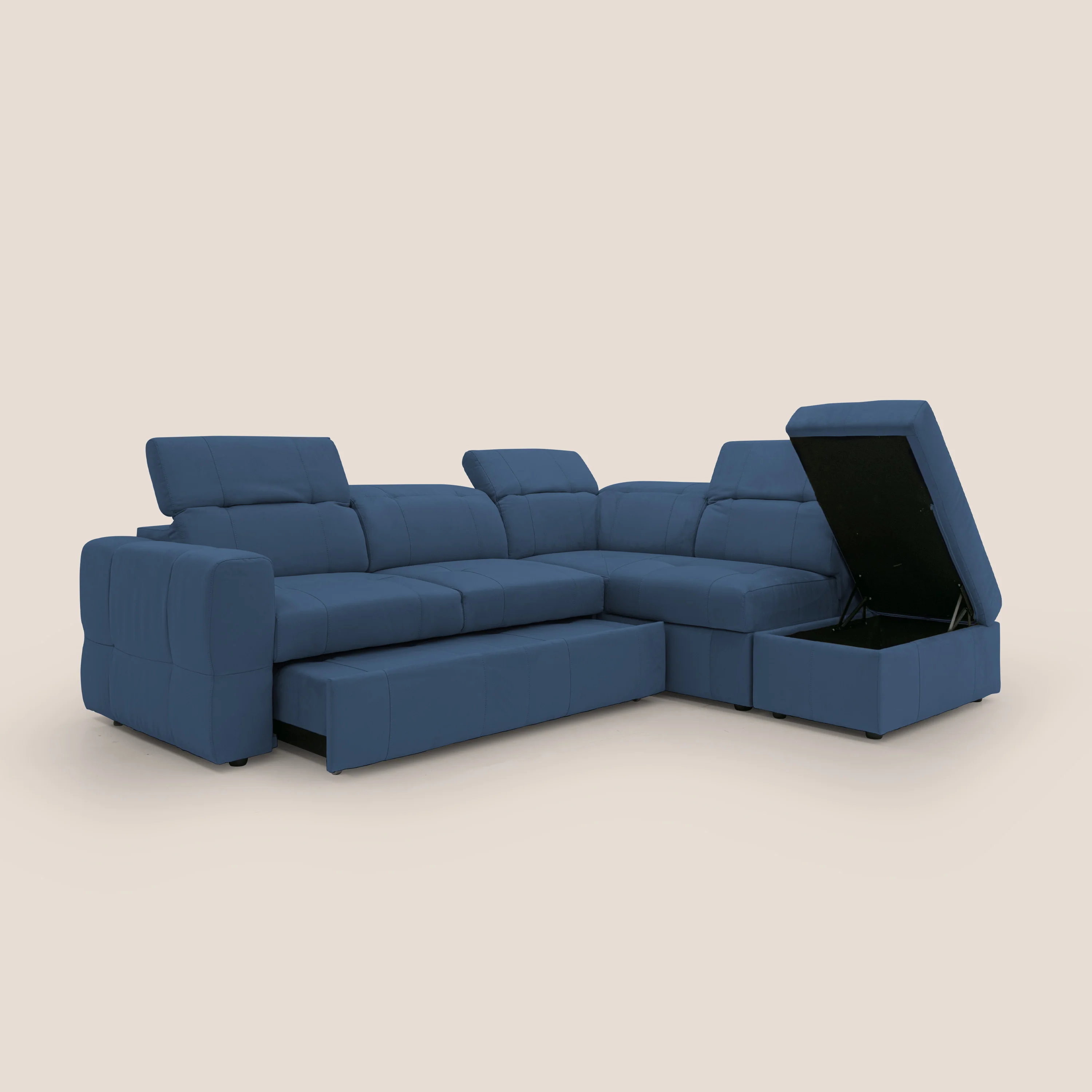 Kronos Canapé d'angle avec extractible et pouf coffre en micorfibre imperméable T11 bleu - Image 7