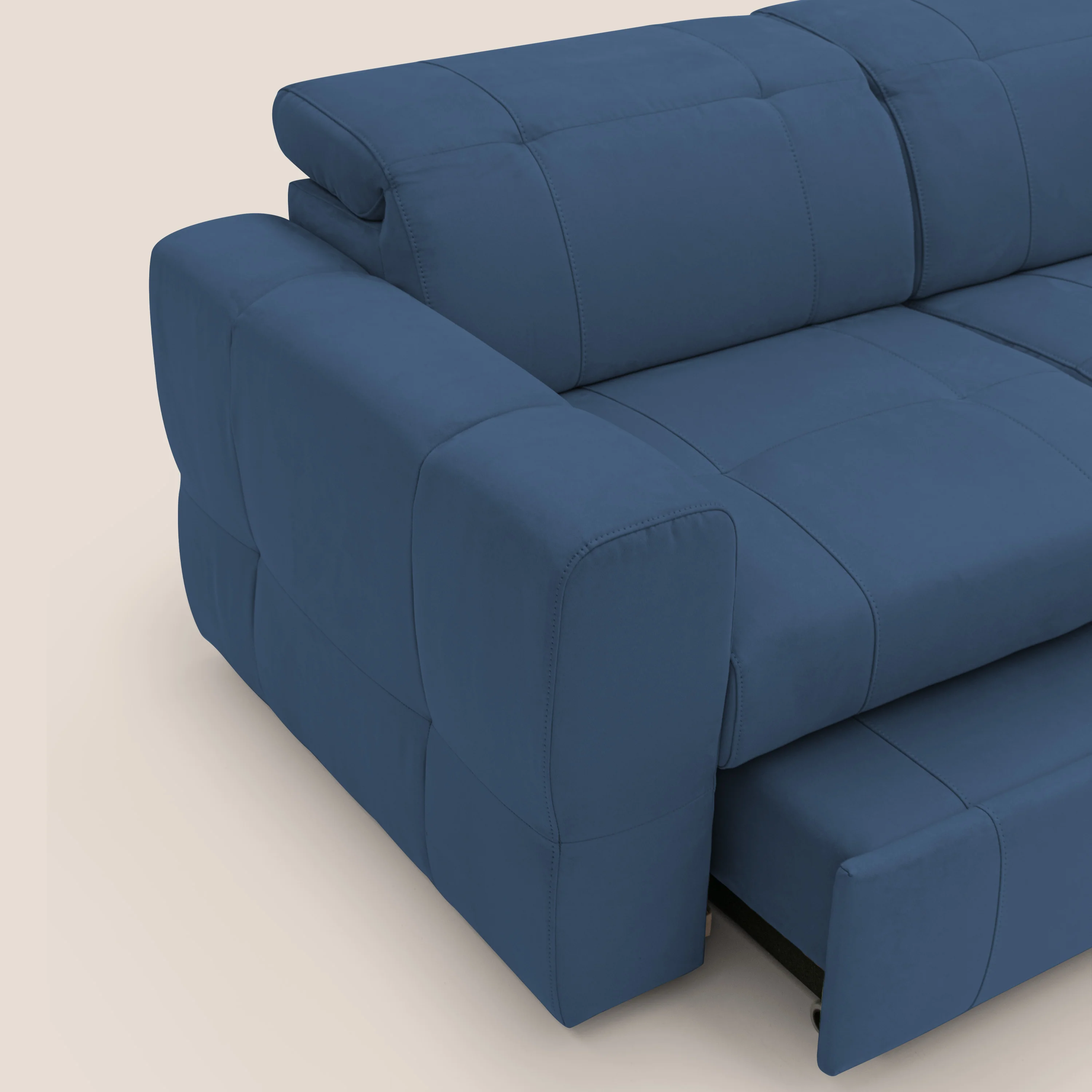 Kronos Canapé d'angle avec extractible et pouf coffre en micorfibre imperméable T11 bleu - Image 8