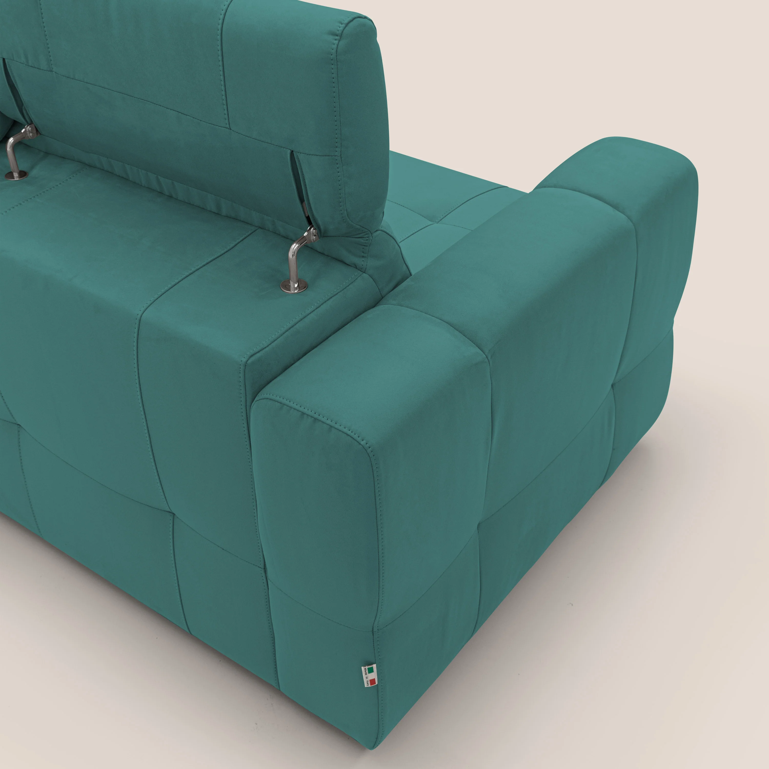 Kronos Canapé d'angle avec extractible et pouf coffre en micorfibre imperméable T11 bleu canard - Image 11