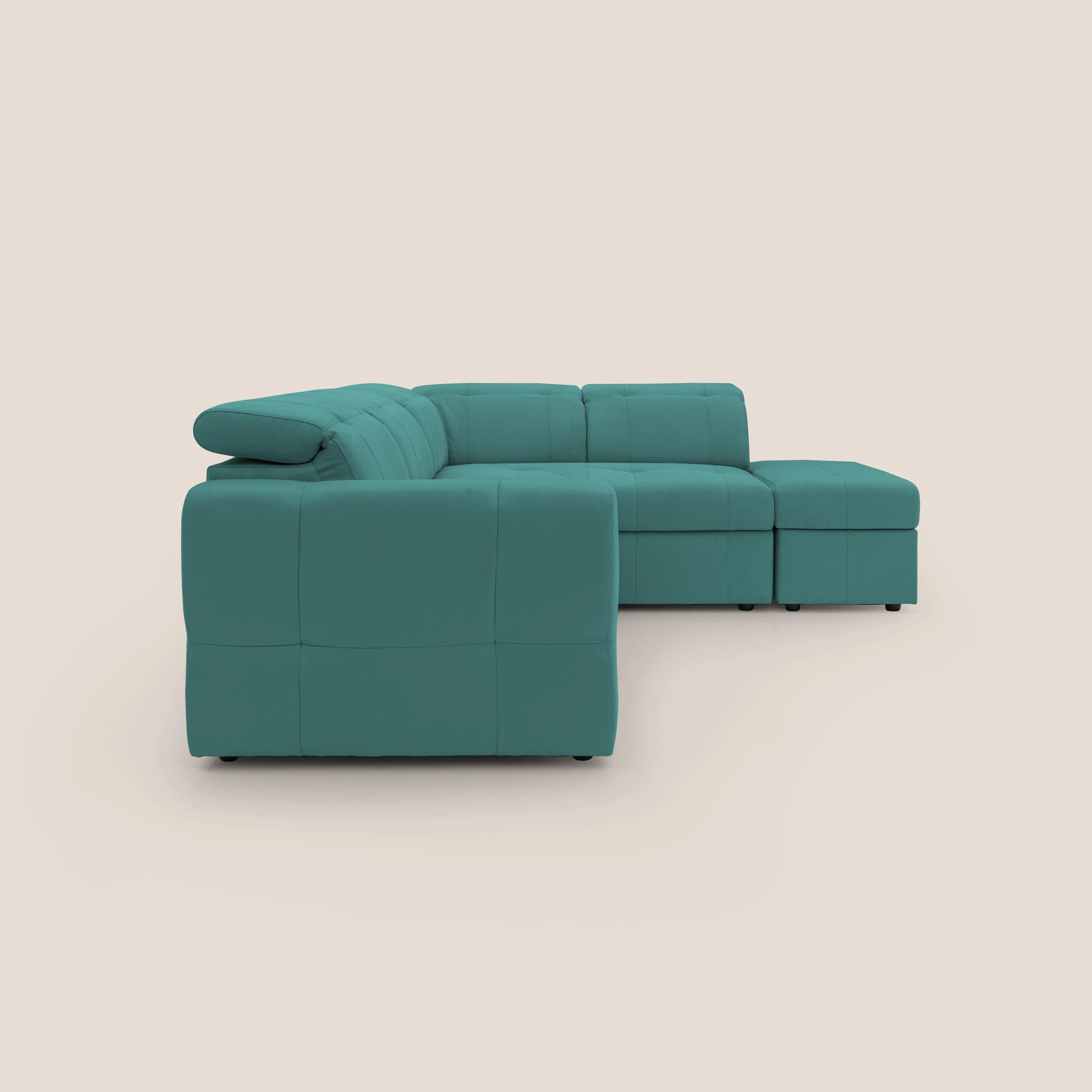 Kronos Canapé d'angle avec extractible et pouf coffre en micorfibre imperméable T11 bleu canard - Image 14