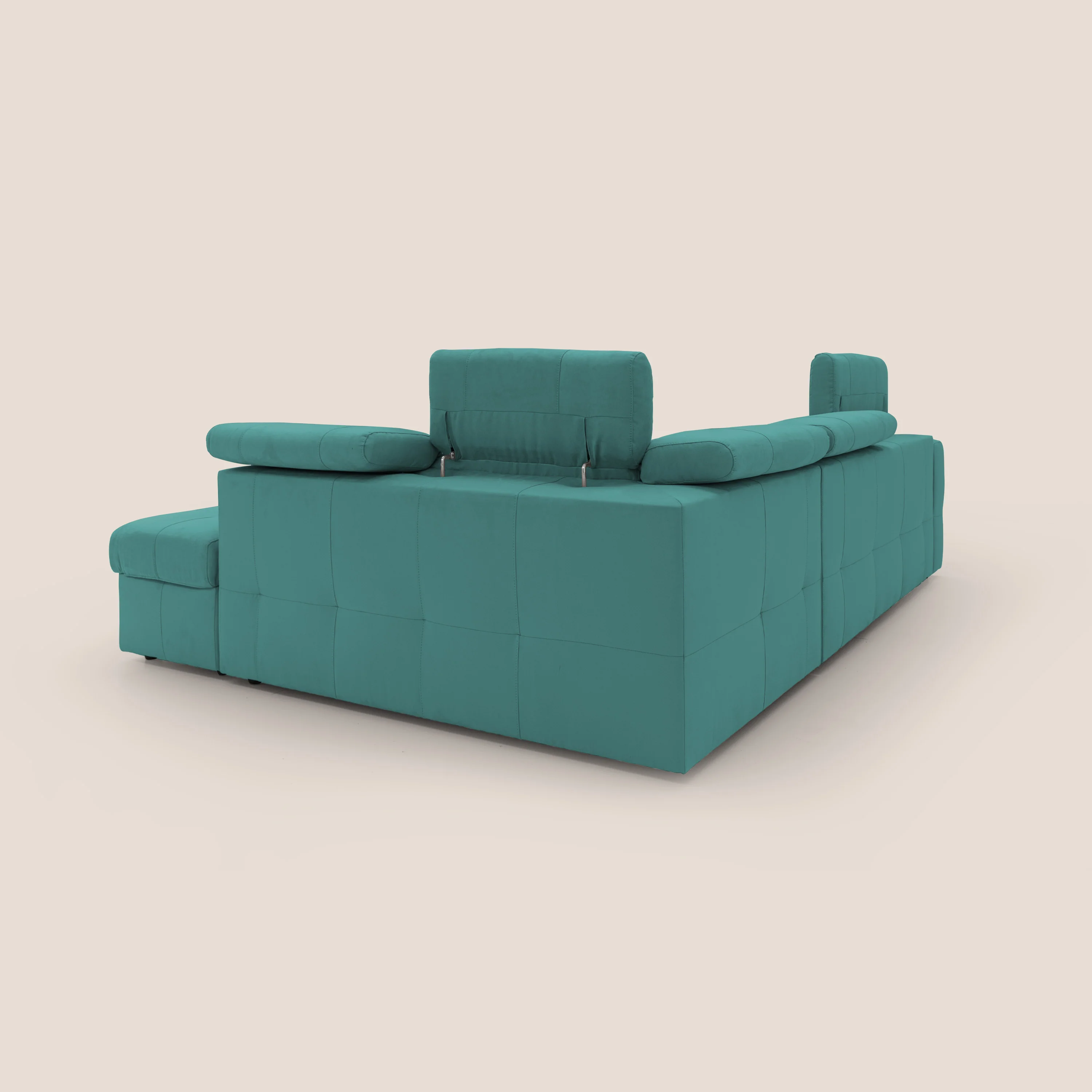 Kronos Canapé d'angle avec extractible et pouf coffre en micorfibre imperméable T11 bleu canard - Image 15