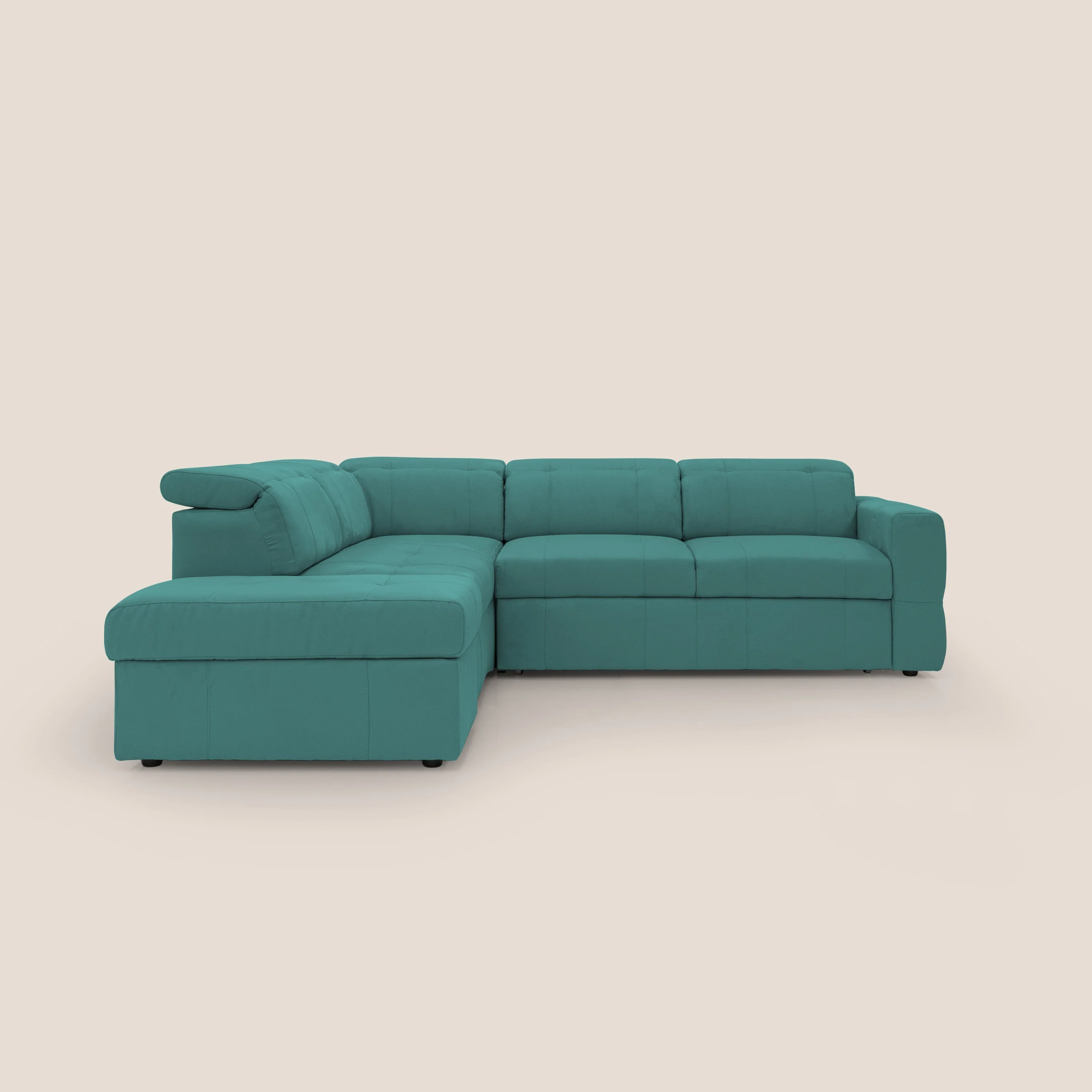 Kronos Canapé d'angle avec extractible et pouf coffre en micorfibre imperméable T11 bleu canard - Image 16