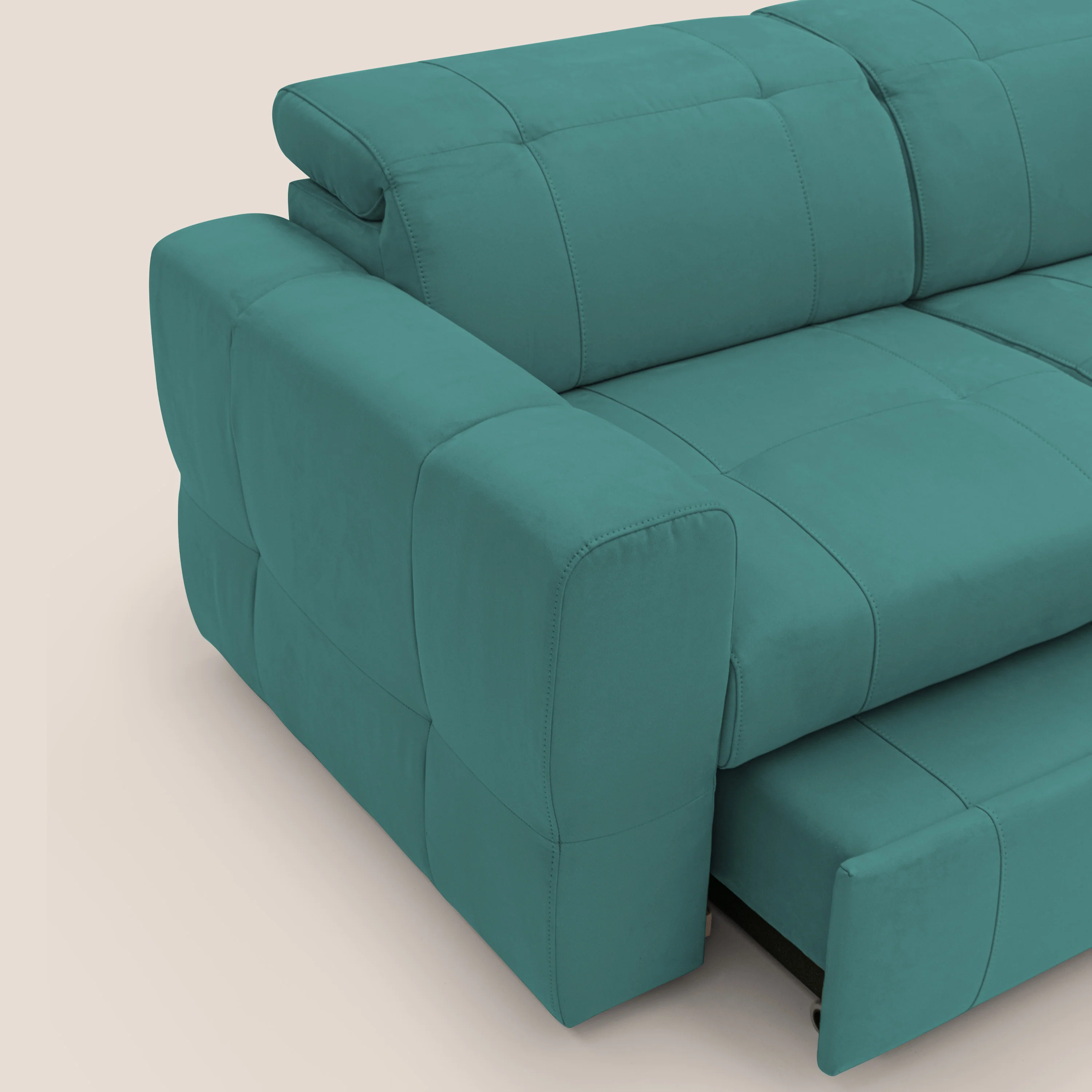 Kronos Canapé d'angle avec extractible et pouf coffre en micorfibre imperméable T11 bleu canard - Image 8