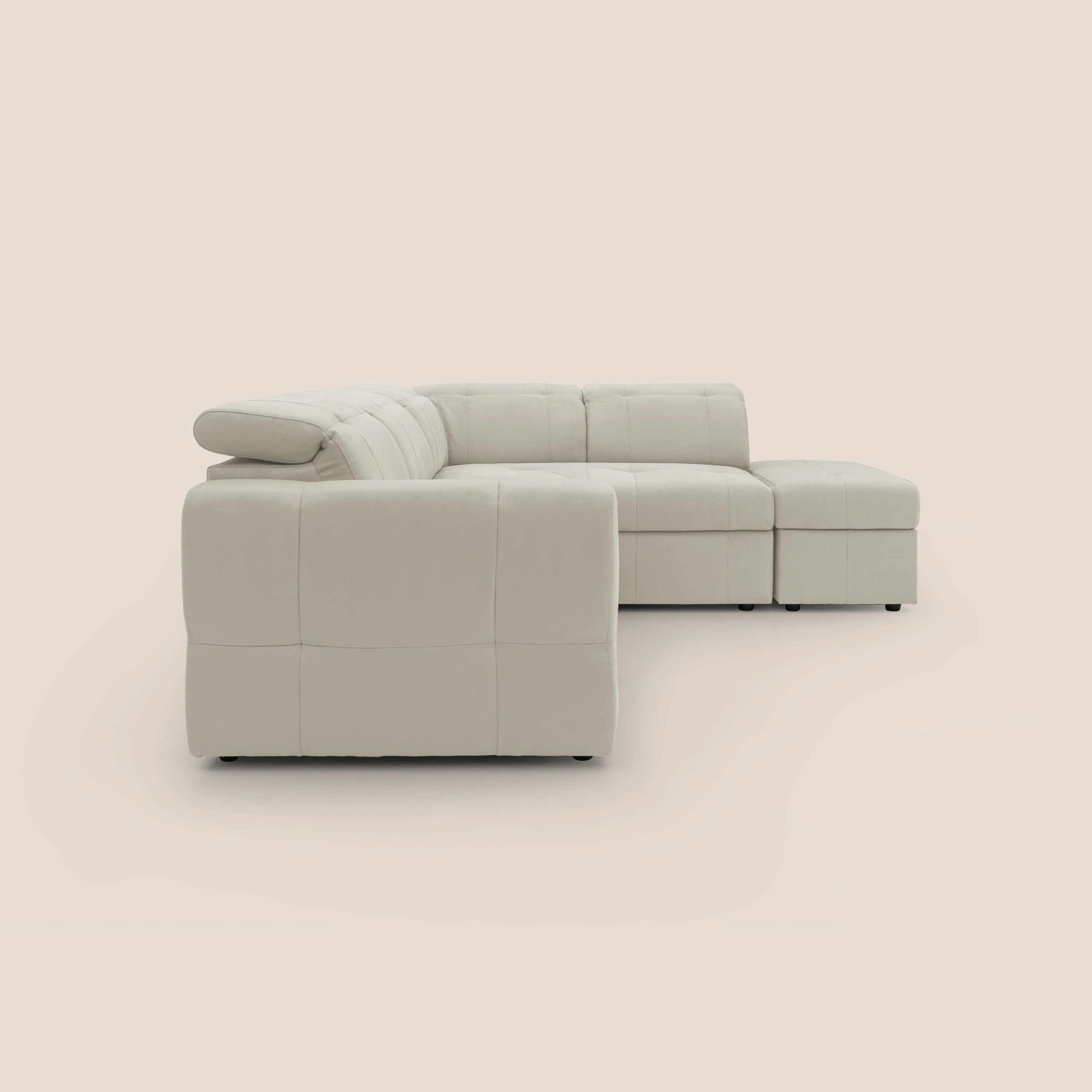 Kronos Canapé d'angle avec extractible et pouf coffre en micorfibre imperméable T11 crème - Image 14
