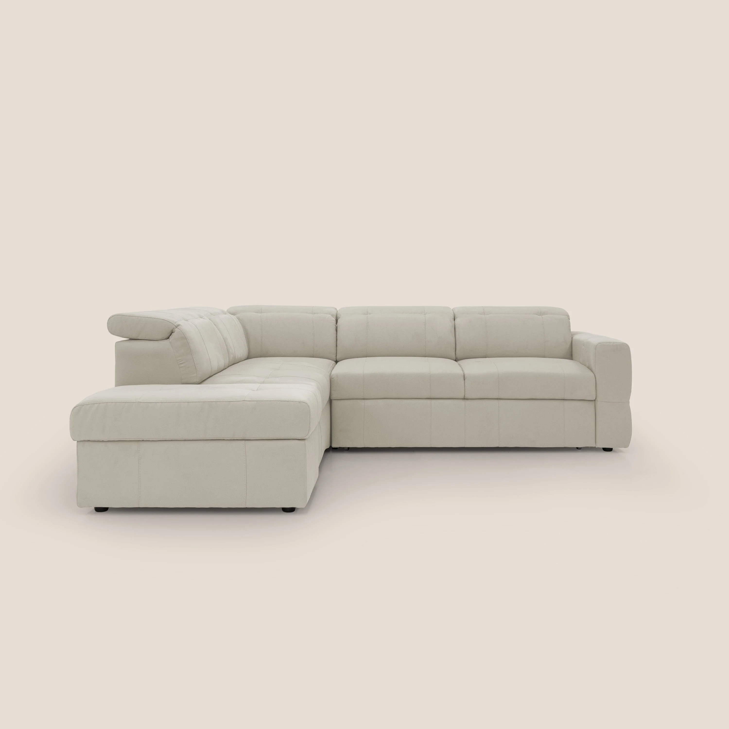 Kronos Canapé d'angle avec extractible et pouf coffre en micorfibre imperméable T11 crème - Image 16