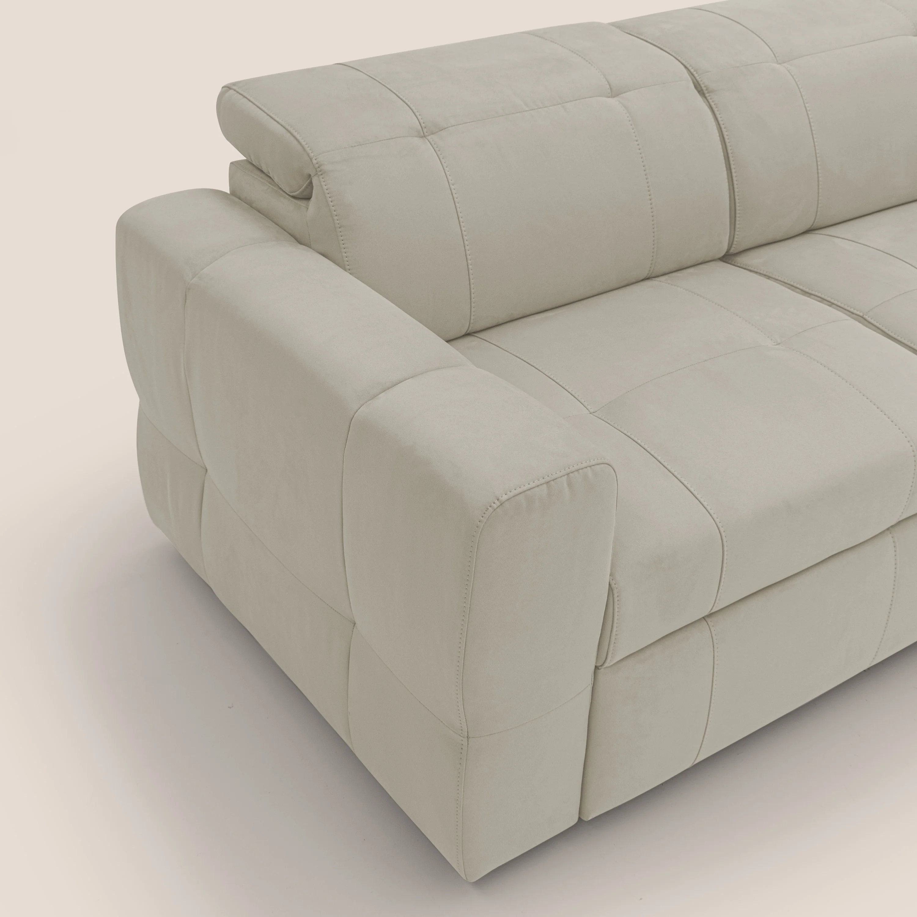 Kronos Canapé d'angle avec extractible et pouf coffre en micorfibre imperméable T11 crème - Image 6