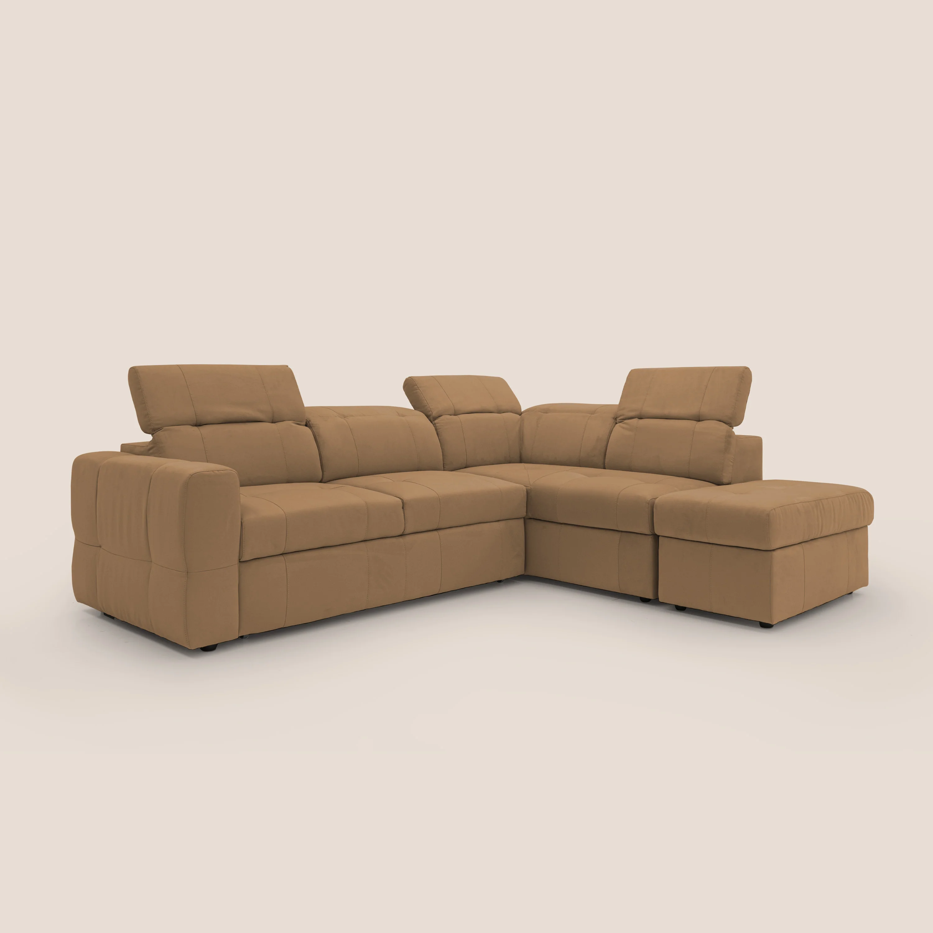 Kronos Canapé d'angle avec extractible et pouf coffre en micorfibre imperméable T11 cuir - Image 10