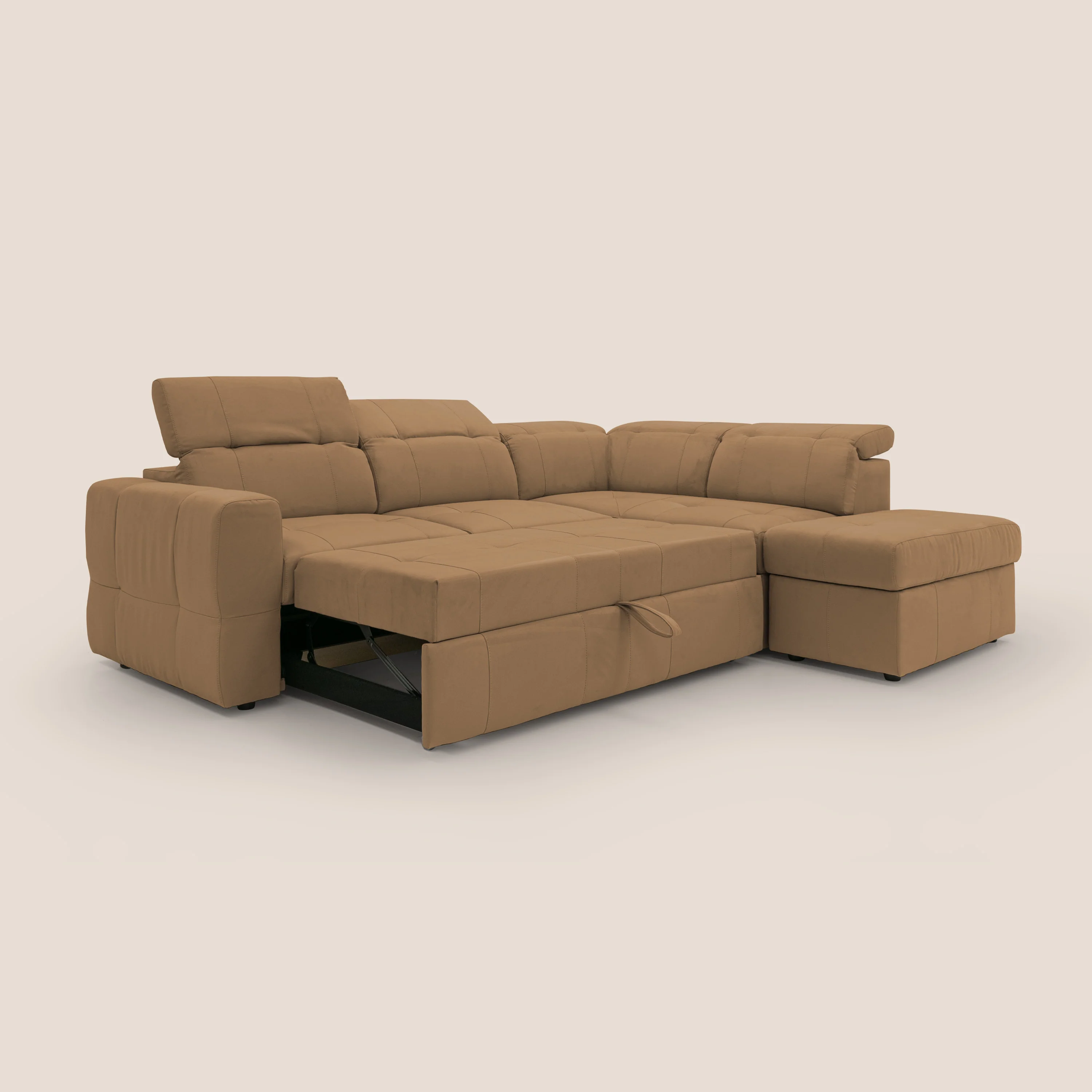 Kronos Canapé d'angle avec extractible et pouf coffre en micorfibre imperméable T11 cuir - Image 12