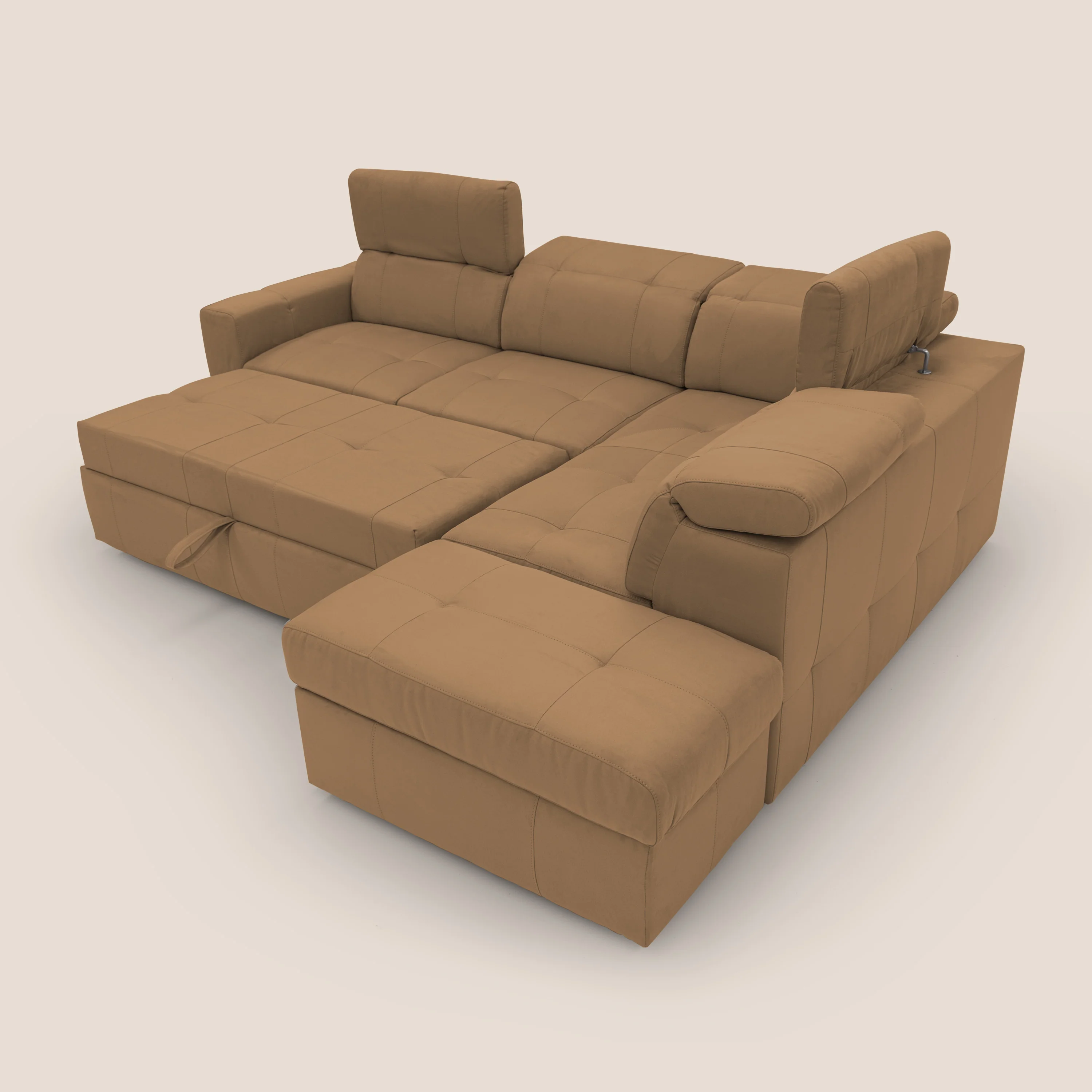 Kronos Canapé d'angle avec extractible et pouf coffre en micorfibre imperméable T11 cuir - Image 13