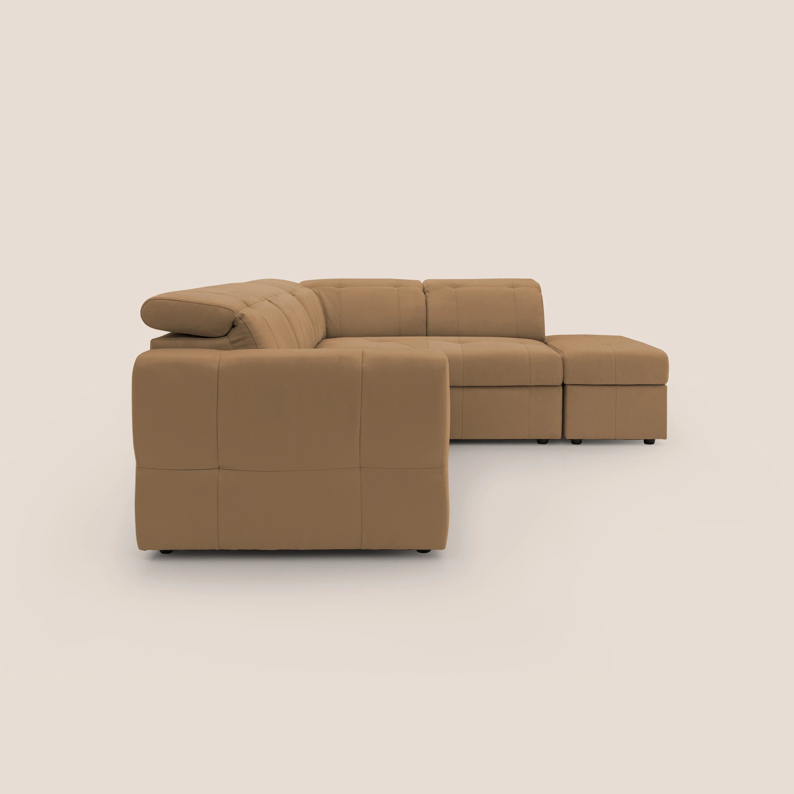 Kronos Canapé d'angle avec extractible et pouf coffre en micorfibre imperméable T11 cuir - Image 14