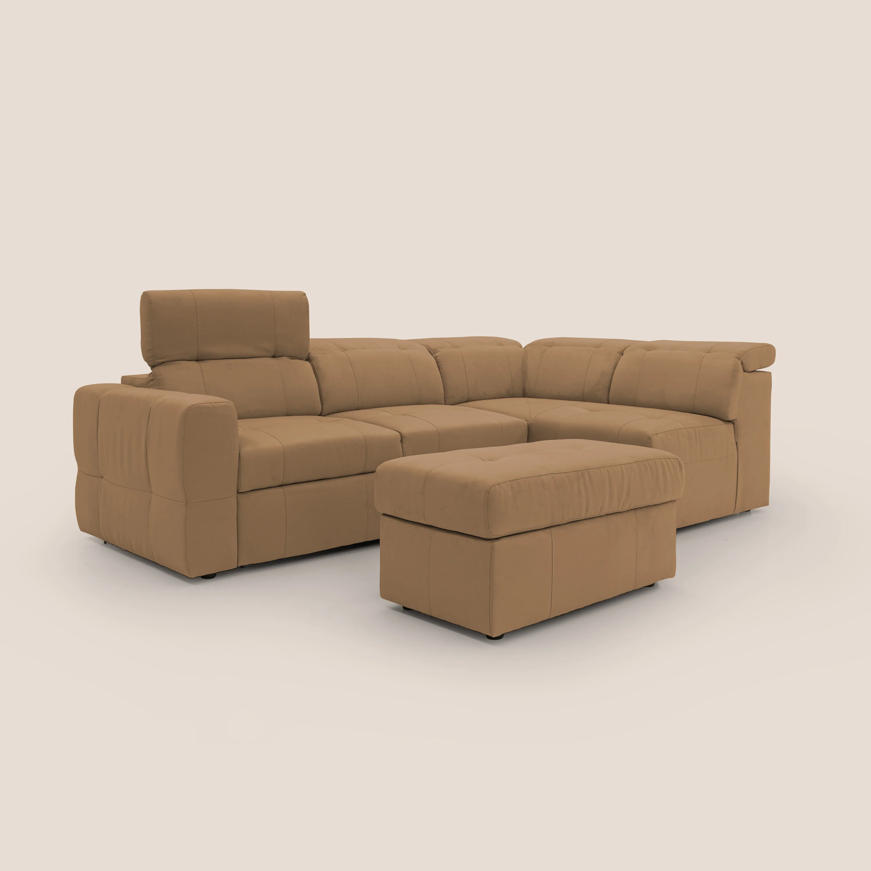 Kronos Canapé d'angle avec extractible et pouf coffre en micorfibre imperméable T11 cuir - Image 3