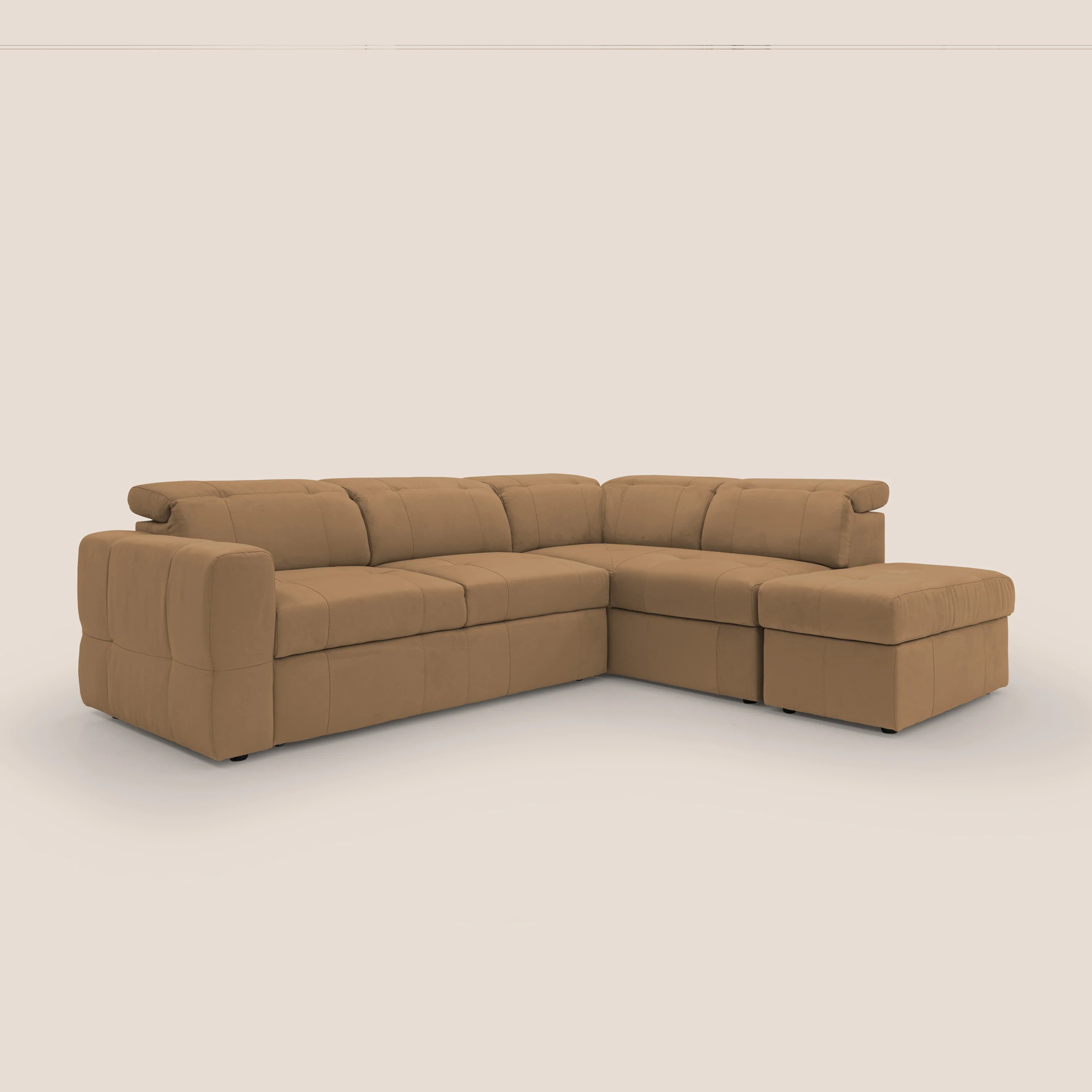 Kronos Canapé d'angle avec extractible et pouf coffre en micorfibre imperméable T11 cuir - Image 4