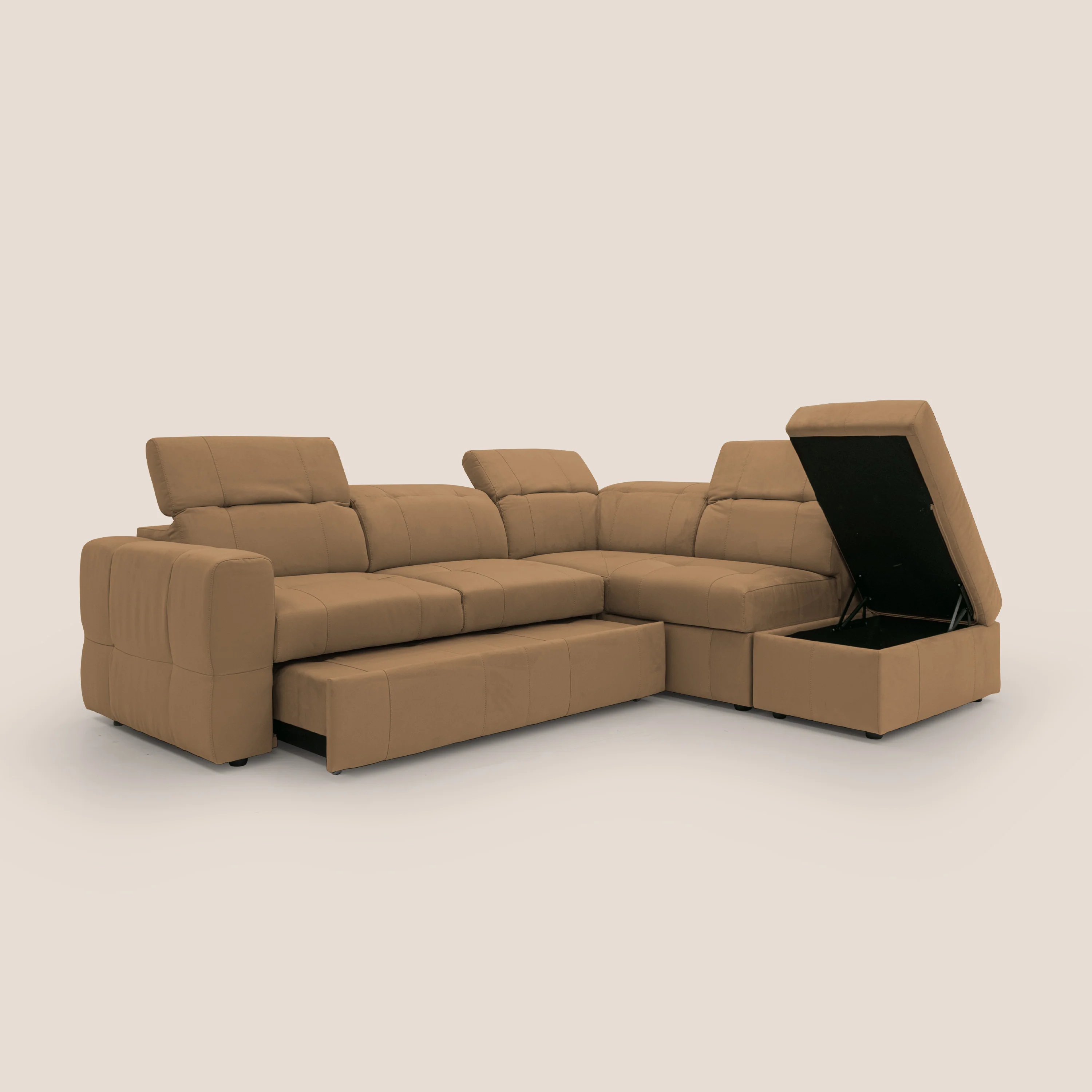 Kronos Canapé d'angle avec extractible et pouf coffre en micorfibre imperméable T11 cuir - Image 7
