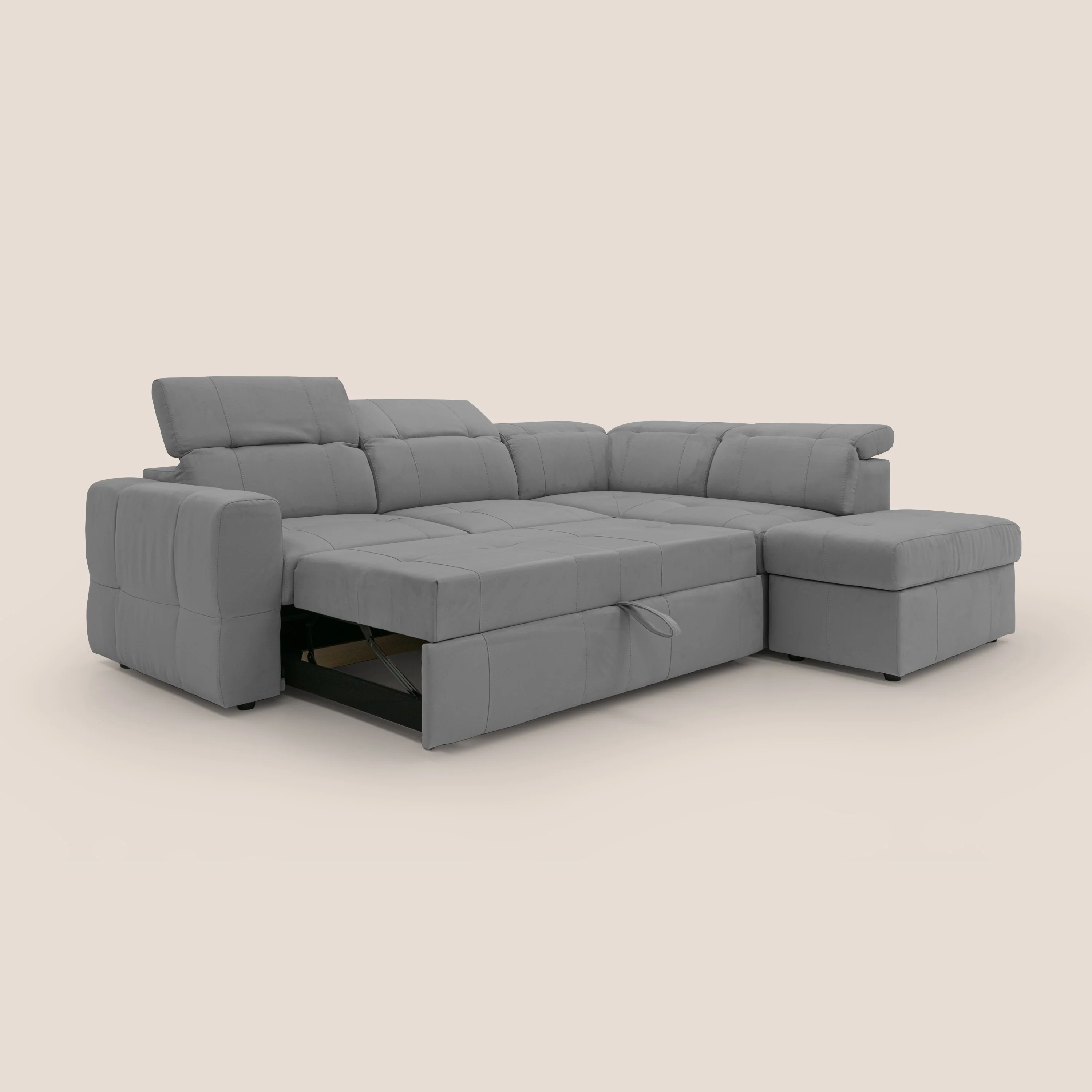 Kronos Canapé d'angle avec extractible et pouf coffre en micorfibre imperméable T11 gris - Image 12