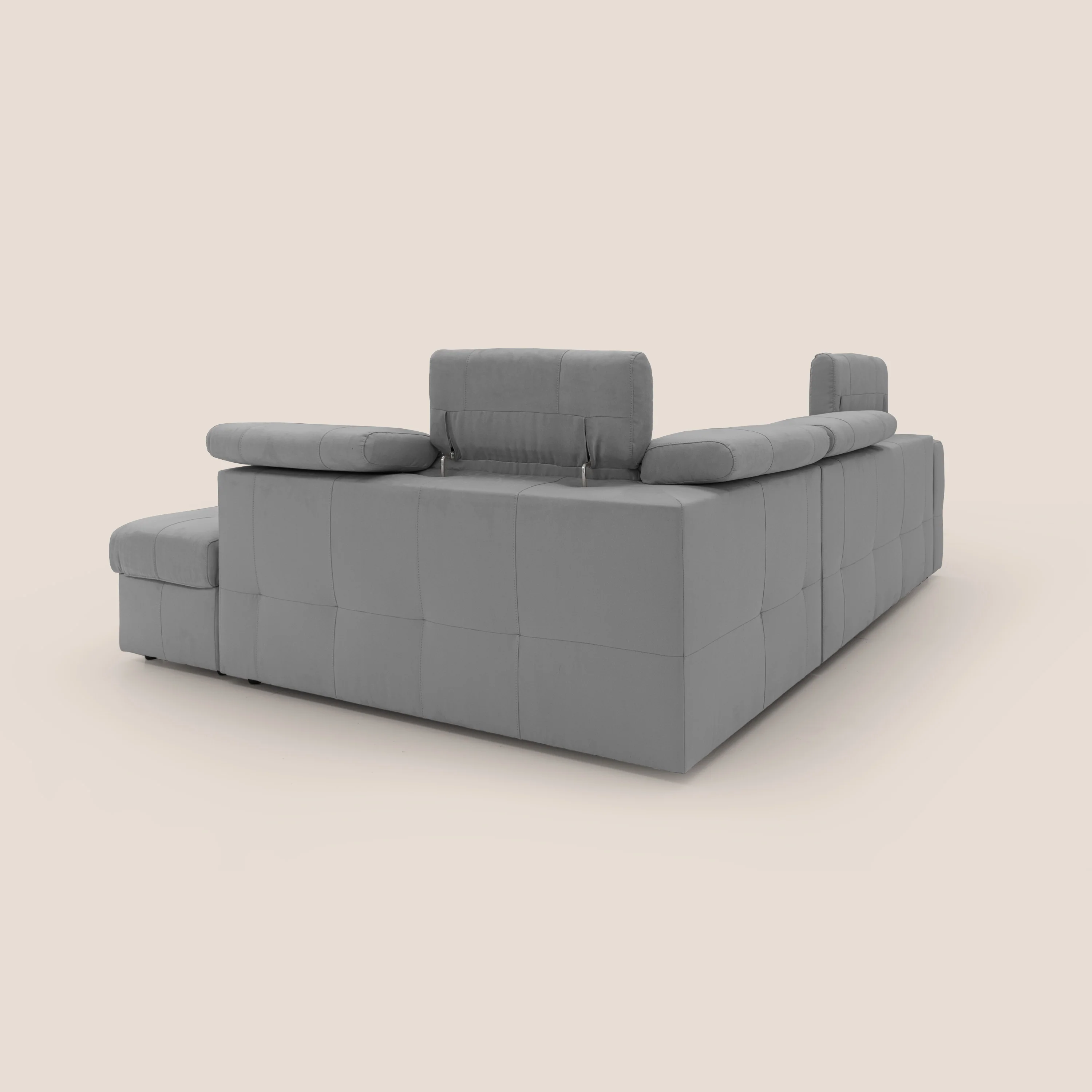 Kronos Canapé d'angle avec extractible et pouf coffre en micorfibre imperméable T11 gris - Image 15