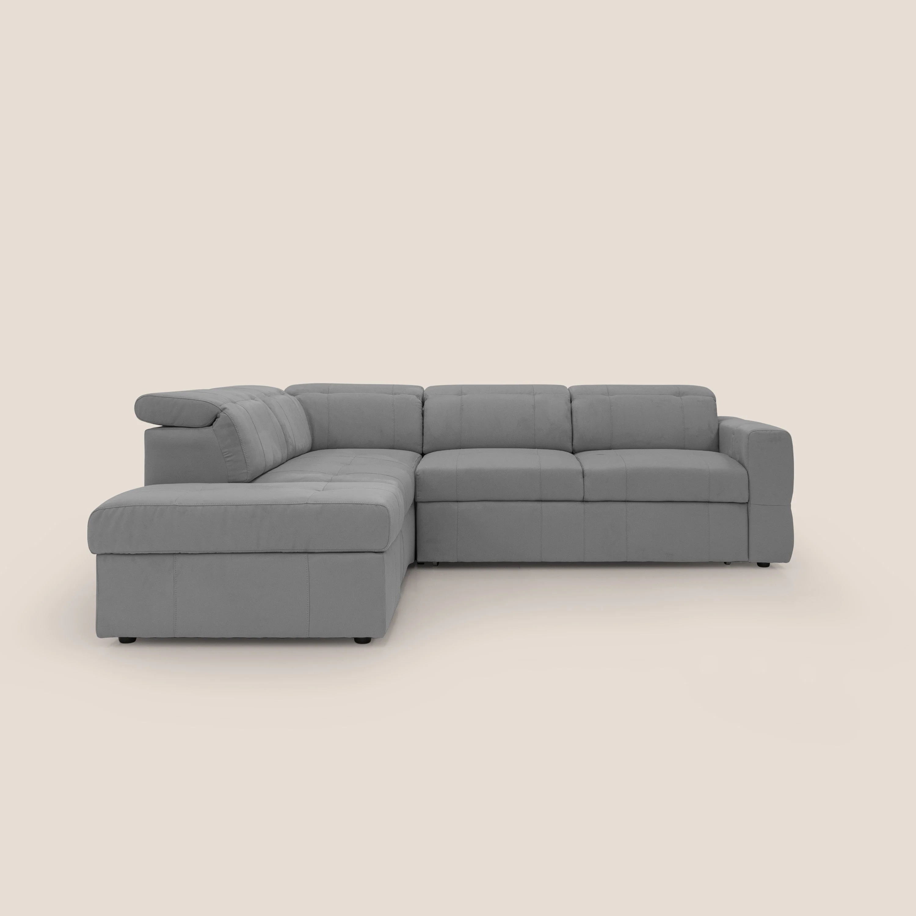 Kronos Canapé d'angle avec extractible et pouf coffre en micorfibre imperméable T11 gris - Image 16