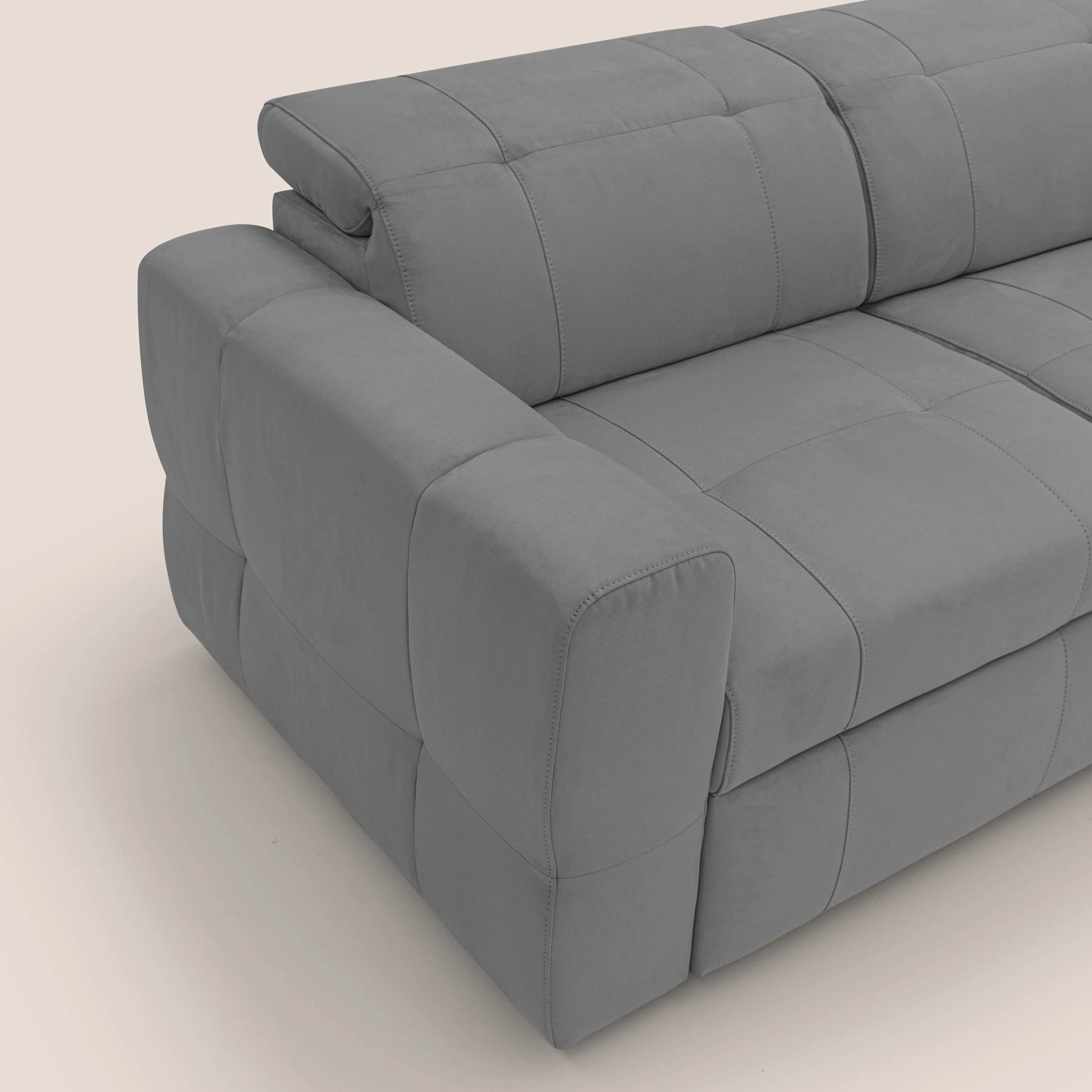 Kronos Canapé d'angle avec extractible et pouf coffre en micorfibre imperméable T11 gris - Image 6