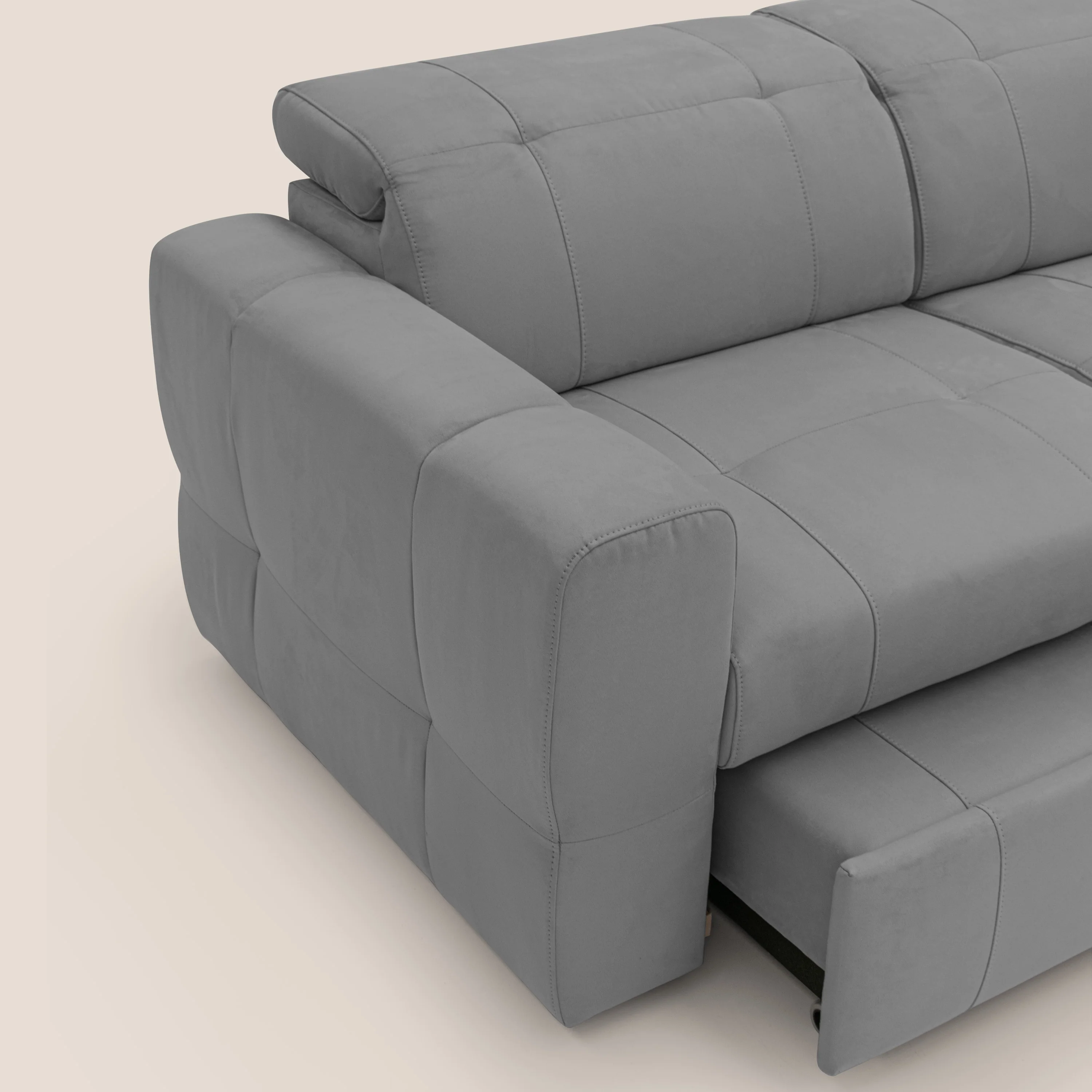 Kronos Canapé d'angle avec extractible et pouf coffre en micorfibre imperméable T11 gris - Image 8