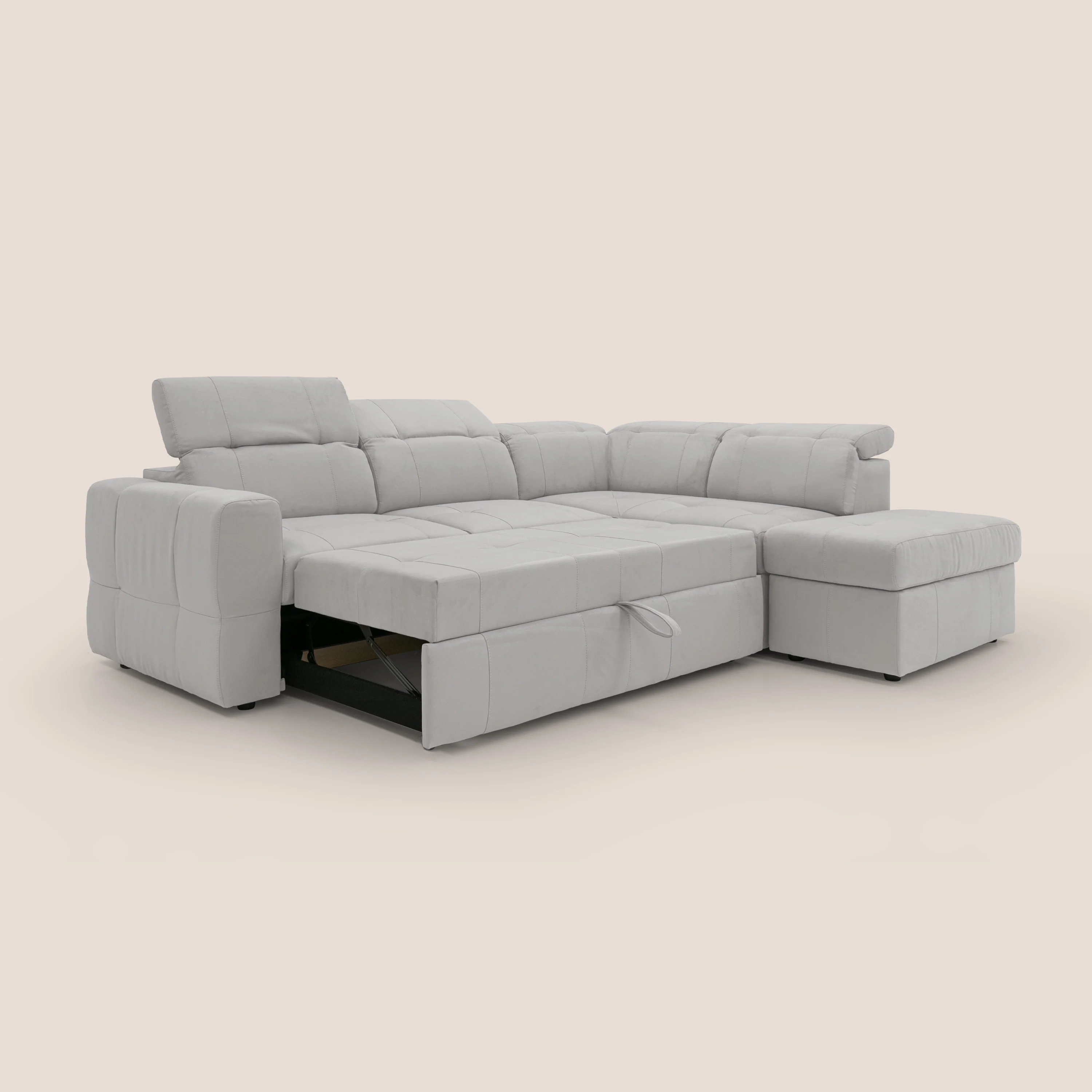 Kronos Canapé d'angle avec extractible et pouf coffre en micorfibre imperméable T11 gris clair - Image 12