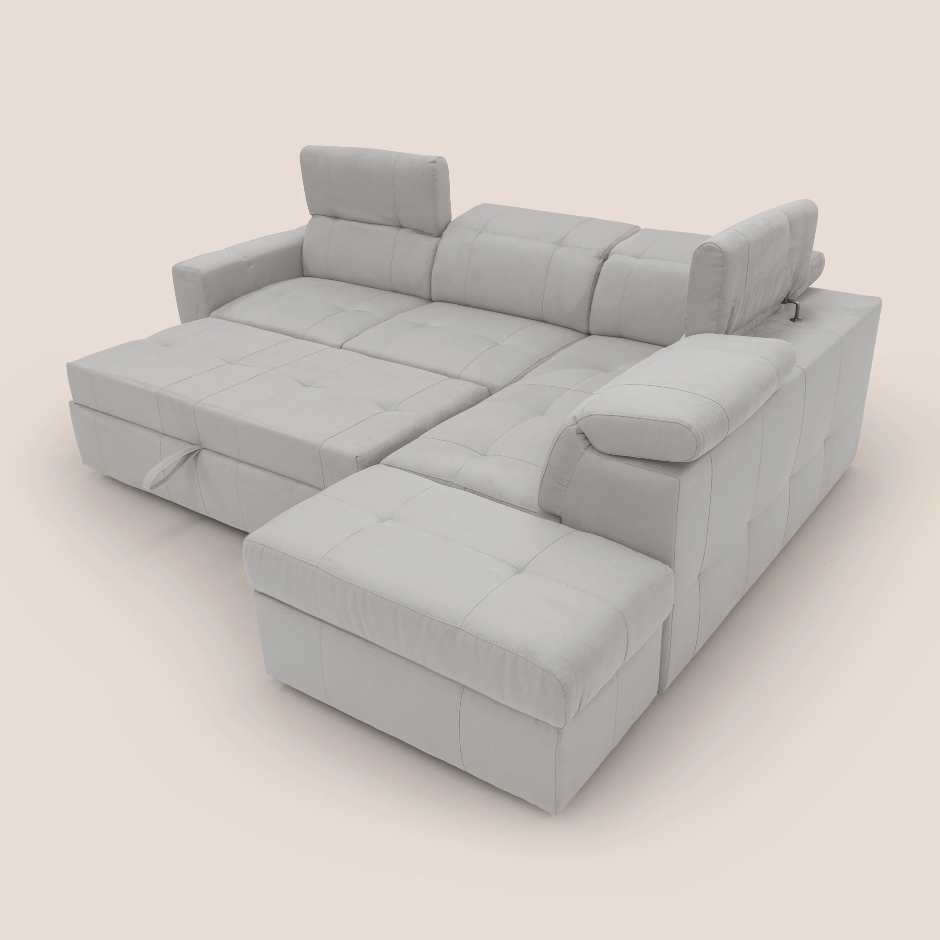 Kronos Canapé d'angle avec extractible et pouf coffre en micorfibre imperméable T11 gris clair - Image 13