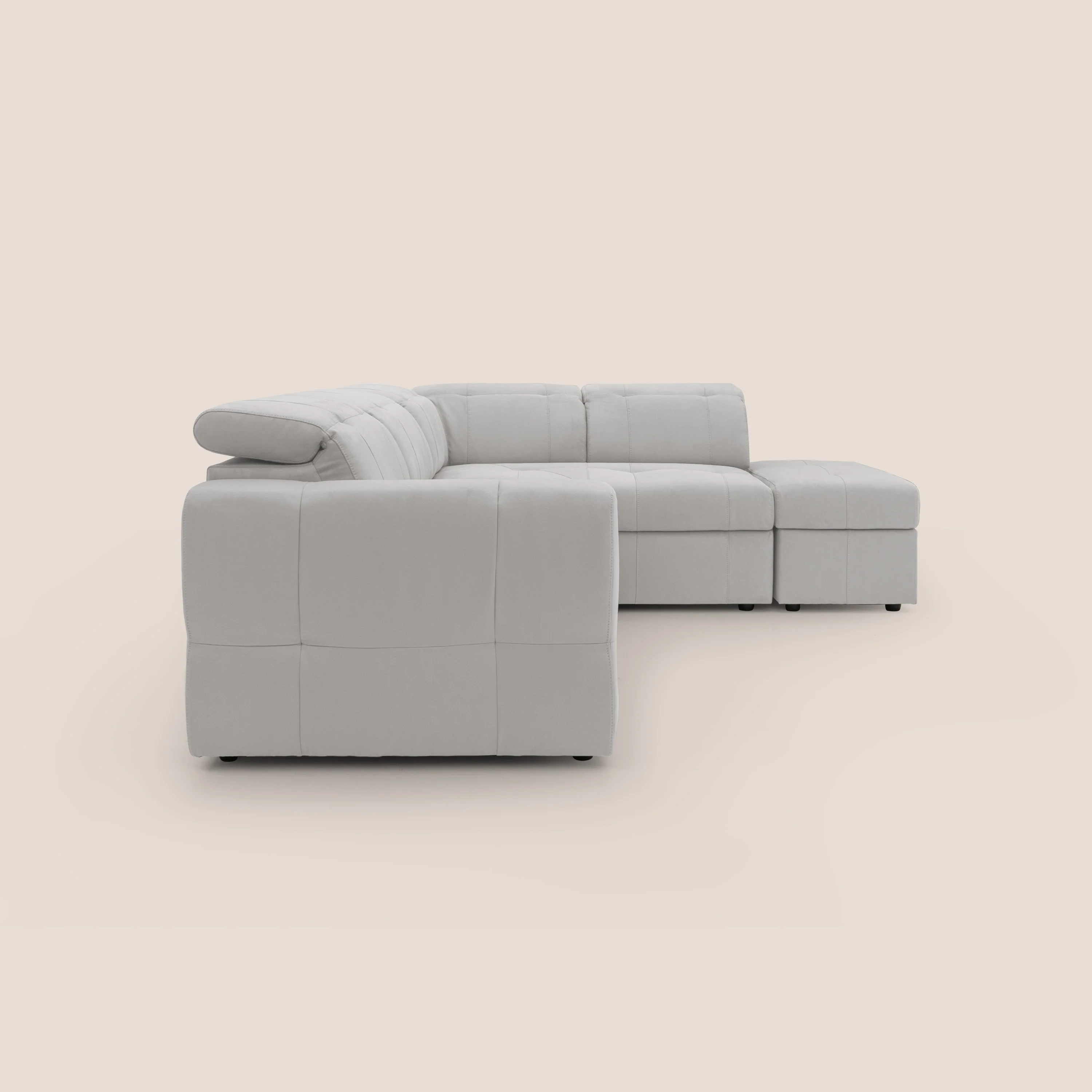 Kronos Canapé d'angle avec extractible et pouf coffre en micorfibre imperméable T11 gris clair - Image 14
