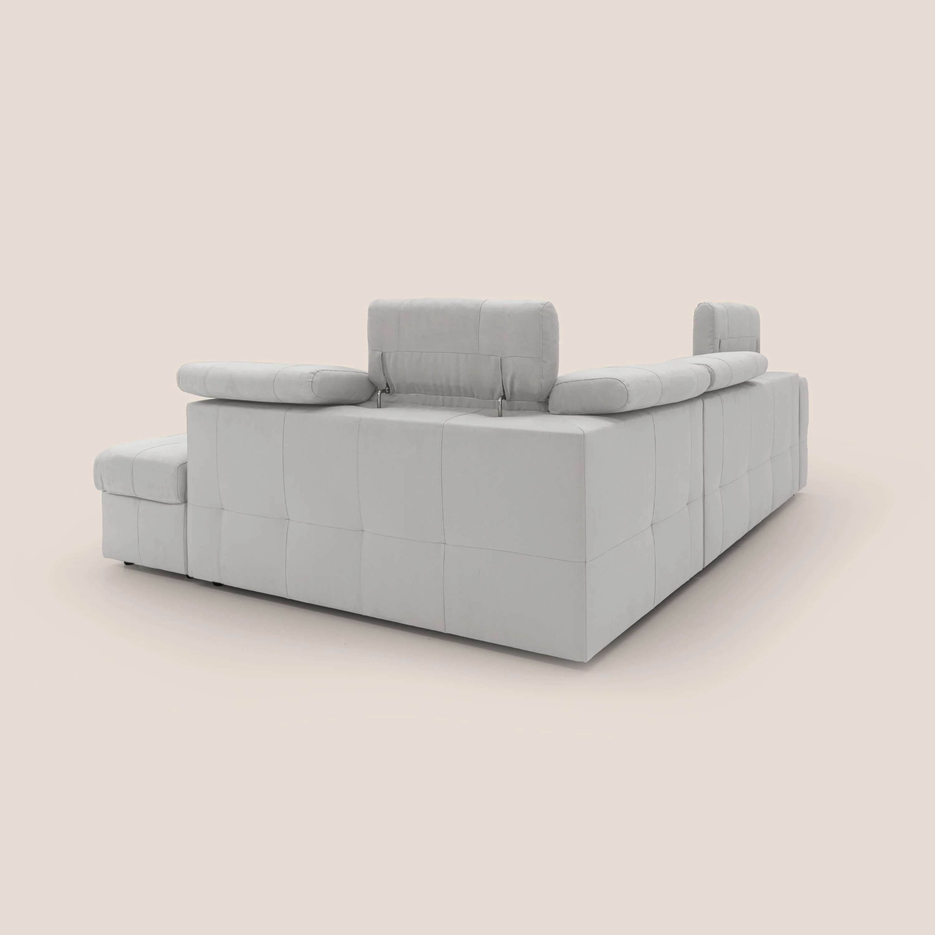 Kronos Canapé d'angle avec extractible et pouf coffre en micorfibre imperméable T11 gris clair - Image 15