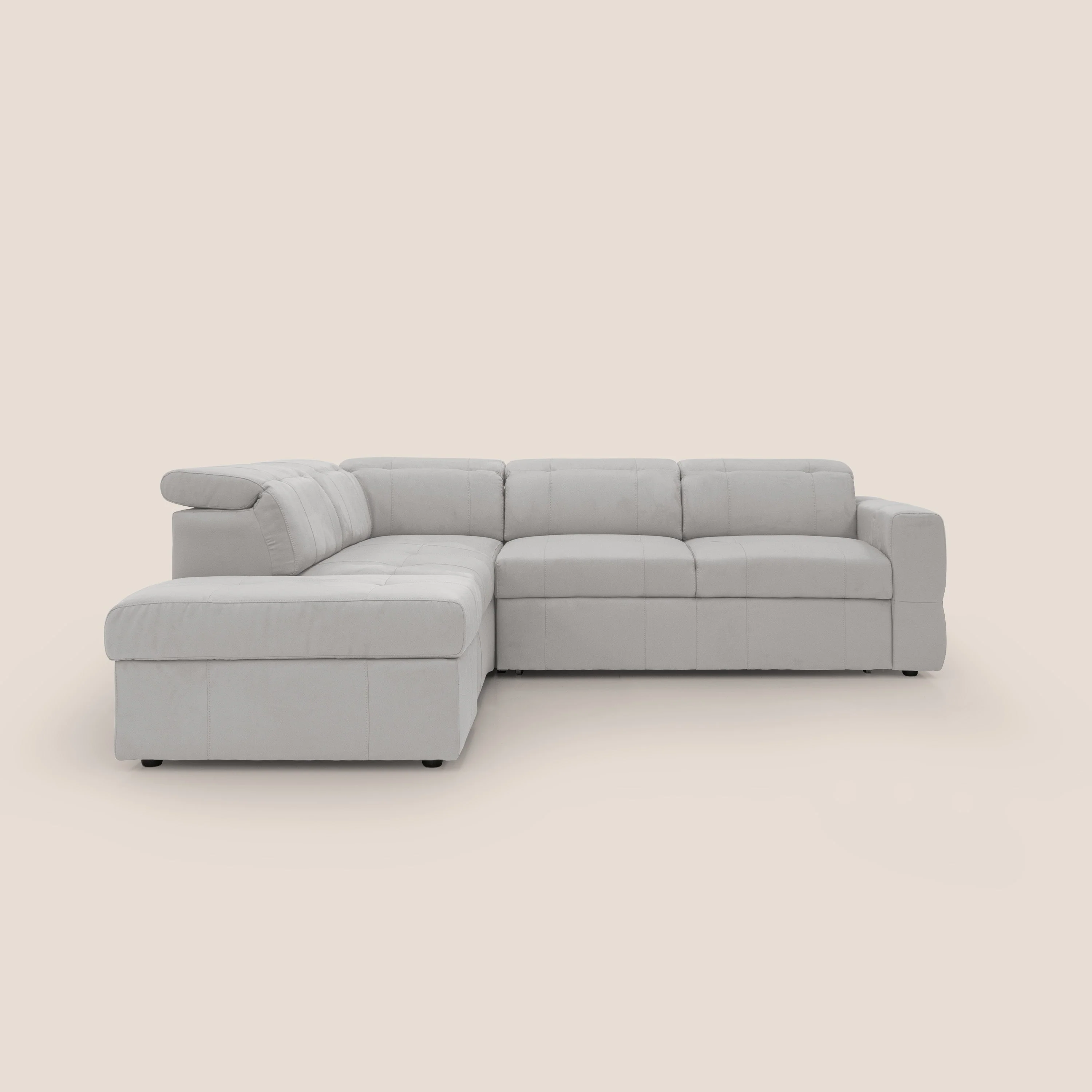 Kronos Canapé d'angle avec extractible et pouf coffre en micorfibre imperméable T11 gris clair - Image 16